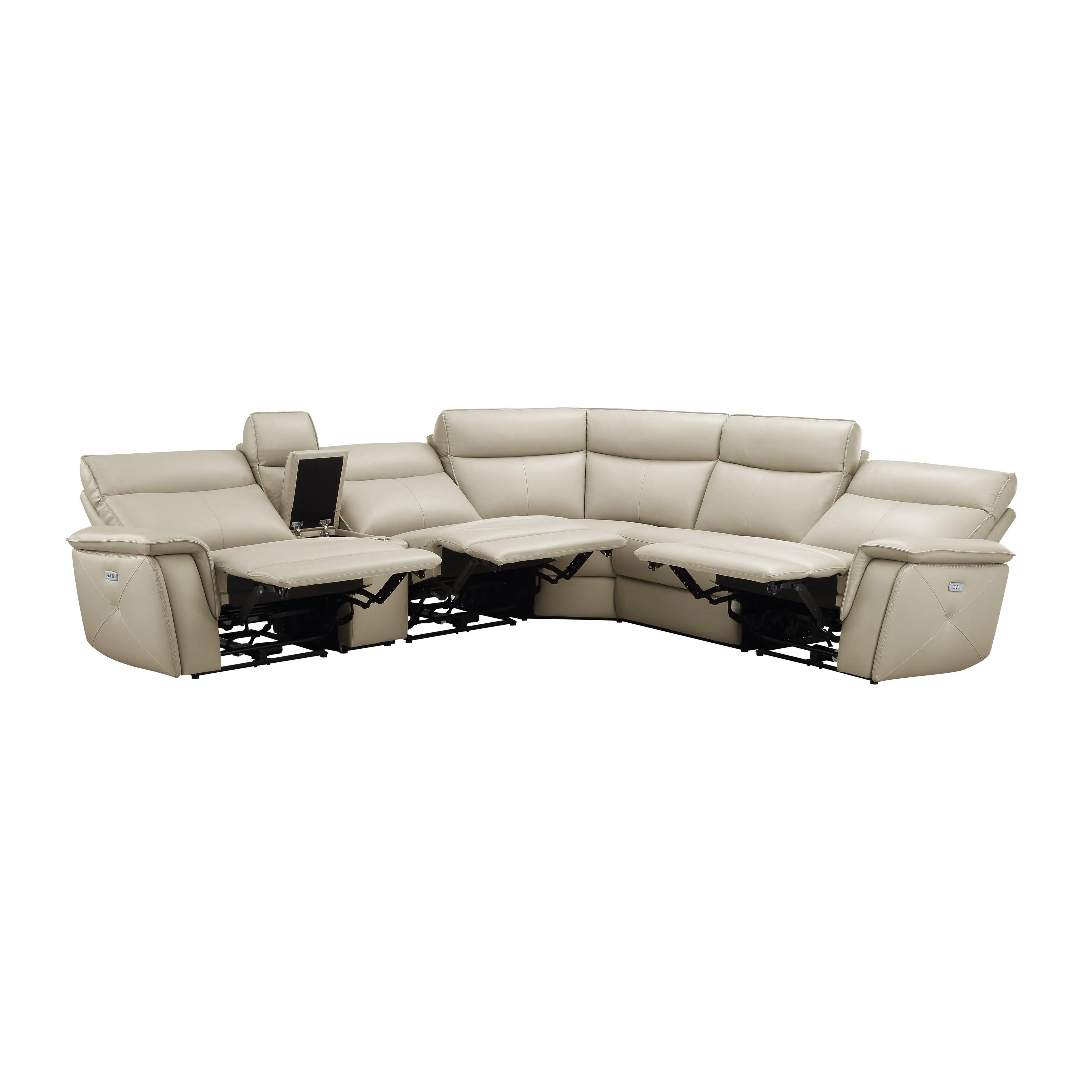 Maroni Taupe Leather 6-Piece Modular Power Reclining Sectional - Image 5