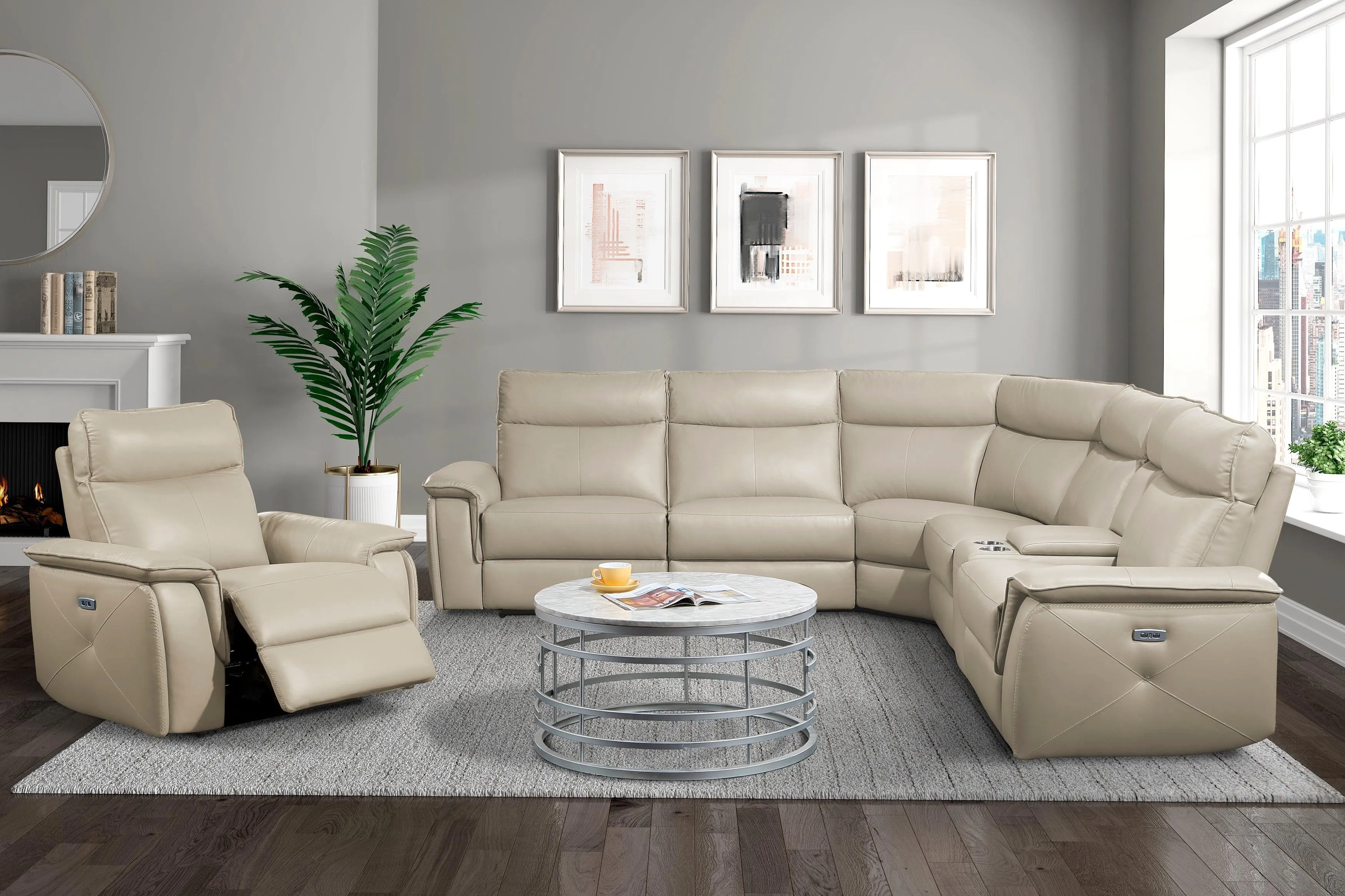 Maroni Taupe Leather Power Reclining Chair - Image 2