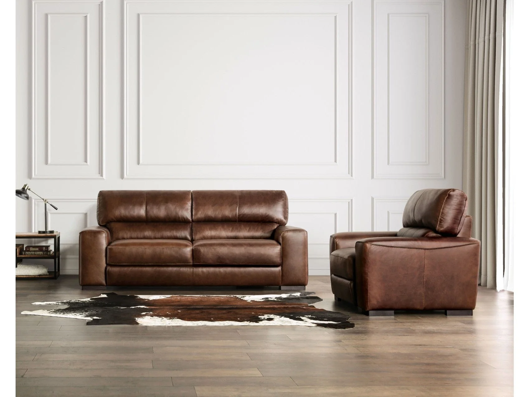 Marsicano Cognac Real Italian Leather Sofa & Loveseat