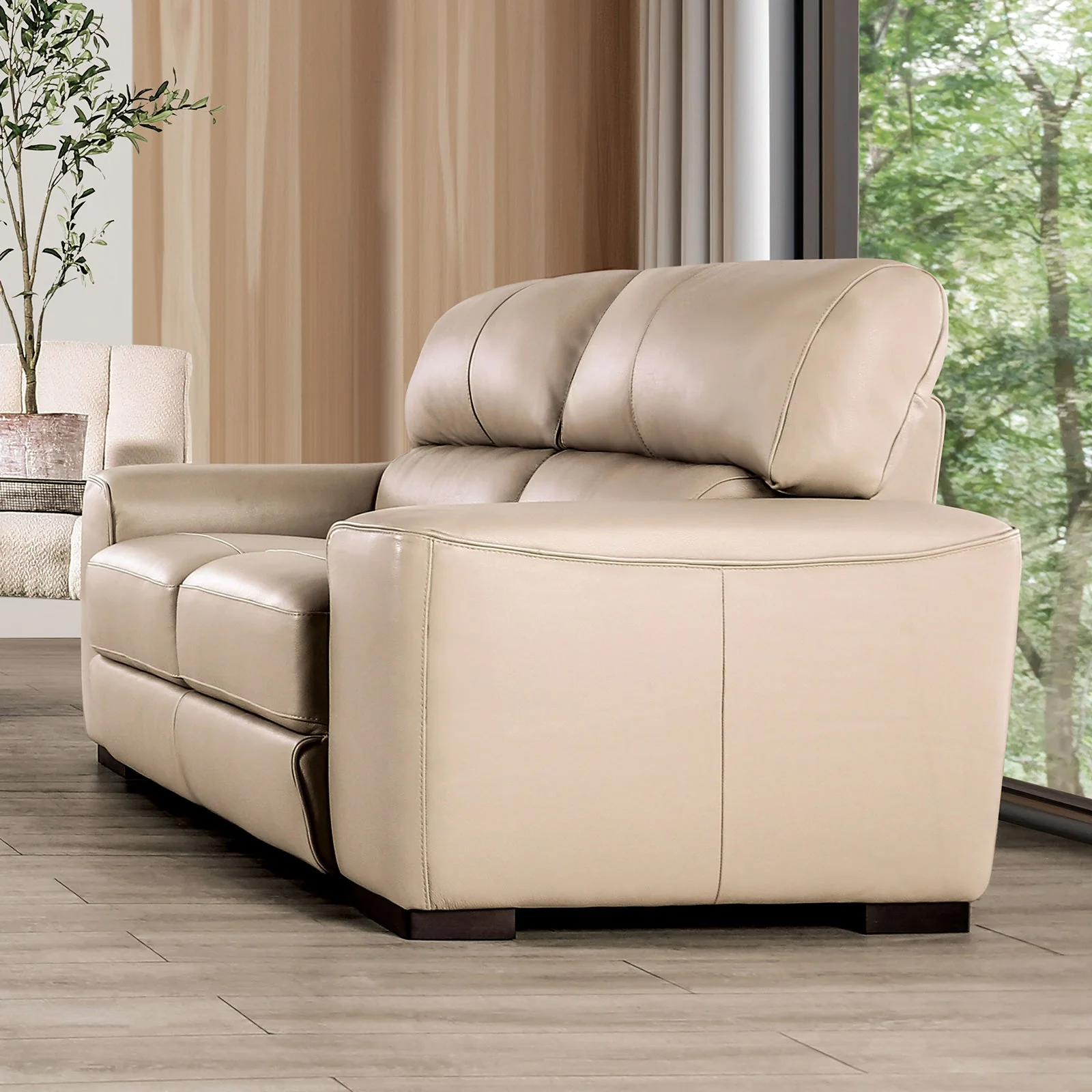 Marsicano Taupe Real Italian Leather Living Room Set - Image 5