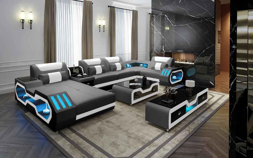 Matrix (Black/White) Italian Leather Sectional - Image 3