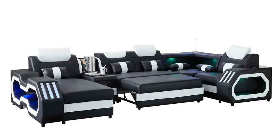 Matrix (Black/White) Italian Leather Sectional - Image 4