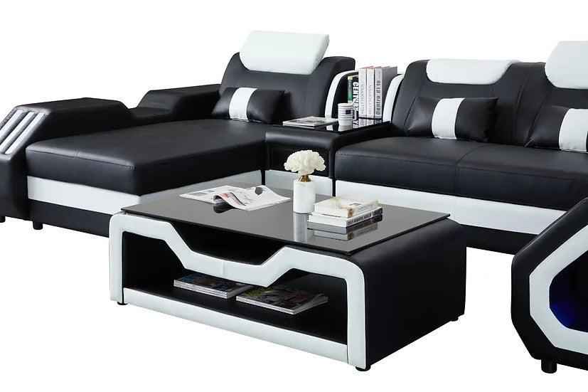 Matrix (Black/White) Italian Leather Sectional - Image 7