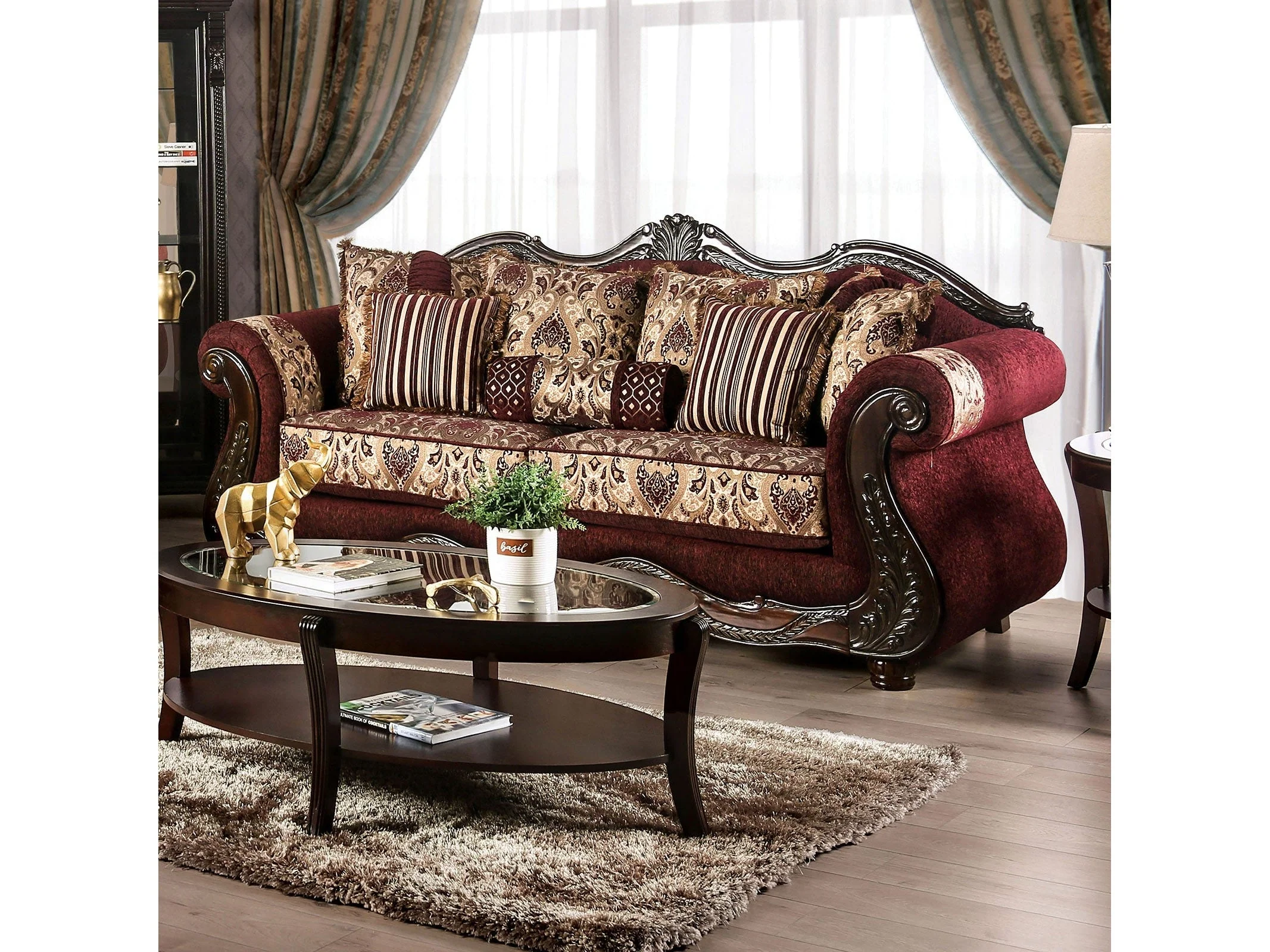 Matteo Burgundy/Brown Sofa & Loveseat - Image 3