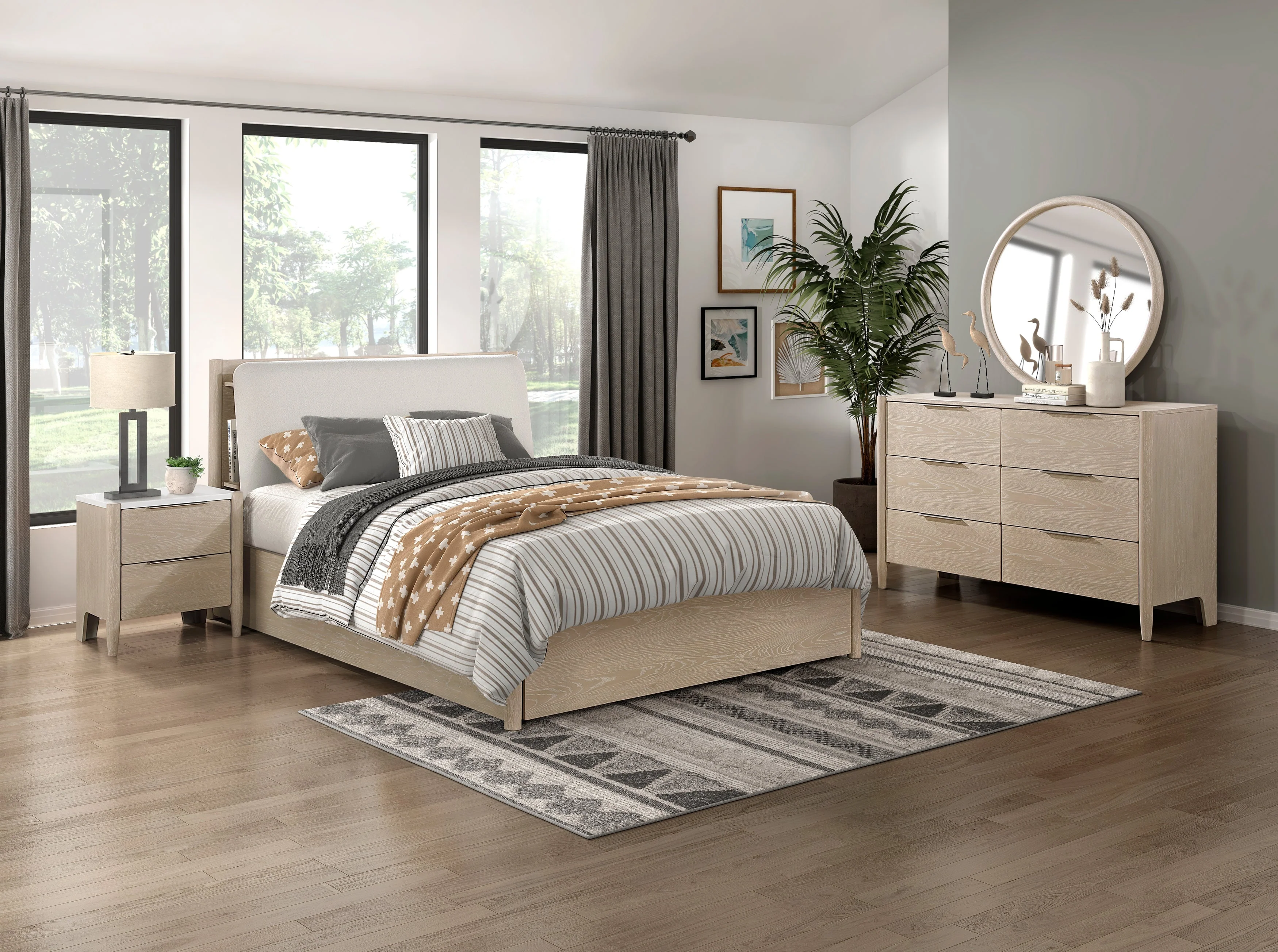 Matteo Light Oak Queen Platform Bed with Footboard Storage - Image 8
