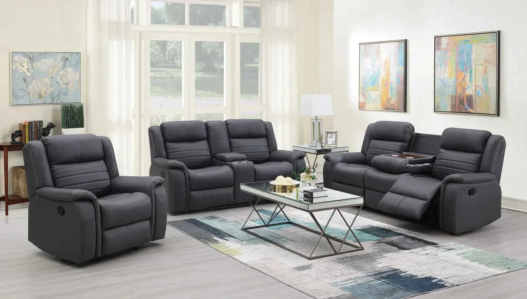 Max Grey 3-Piece Reclining Living Room Set