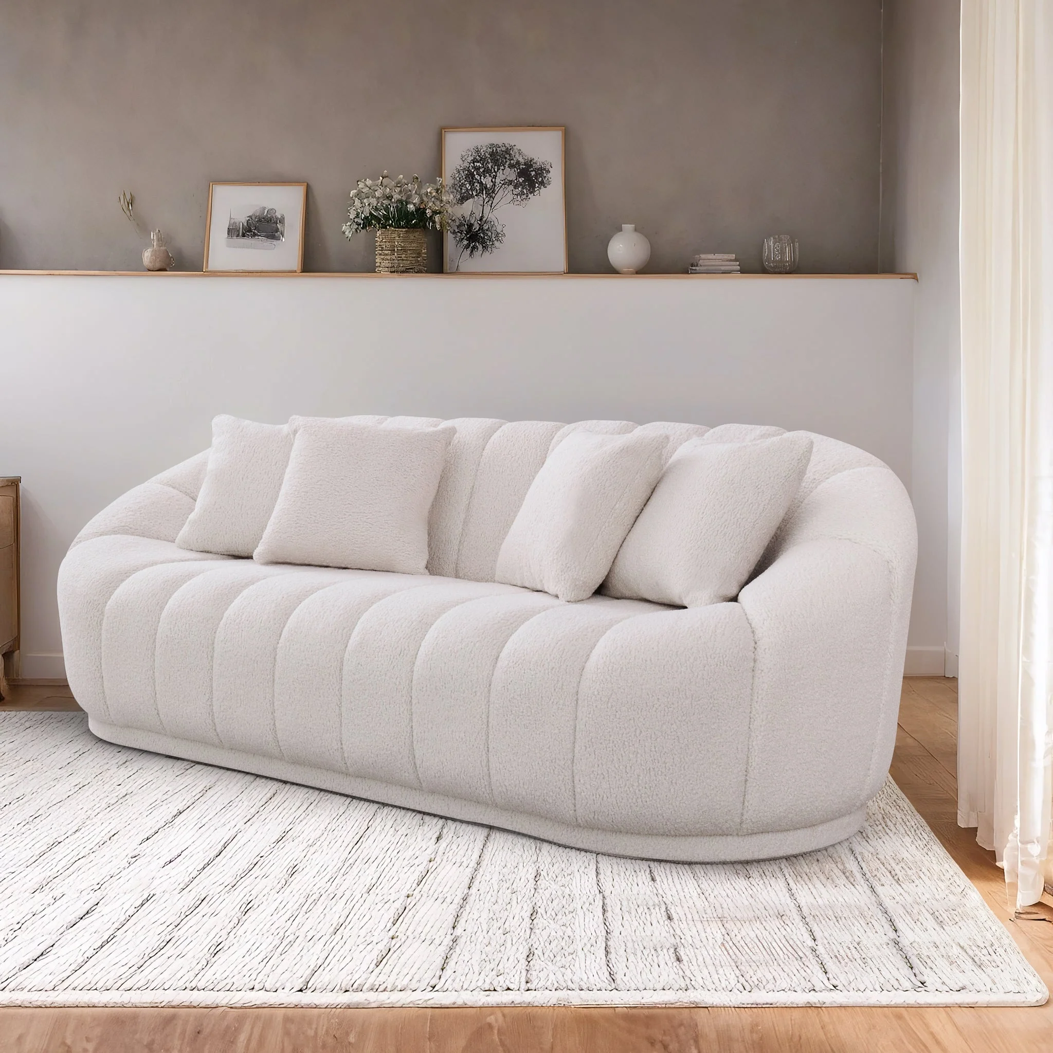 Maximilian Japandi Style White Boucle Sofa - Image 2