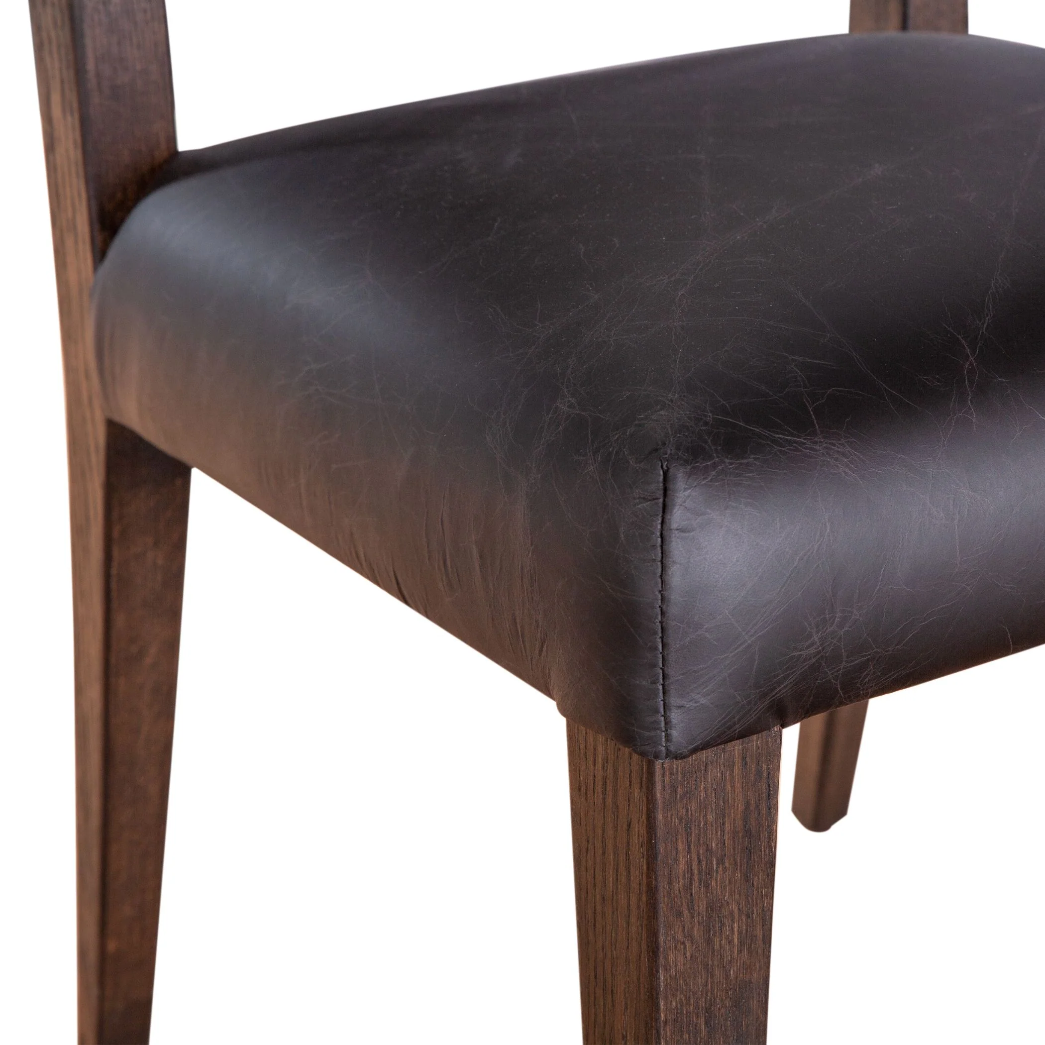 Maya 21" Dining Chair in Black Striped Linen and Black Leather with Dark Legs, Set of 2 - Image 6