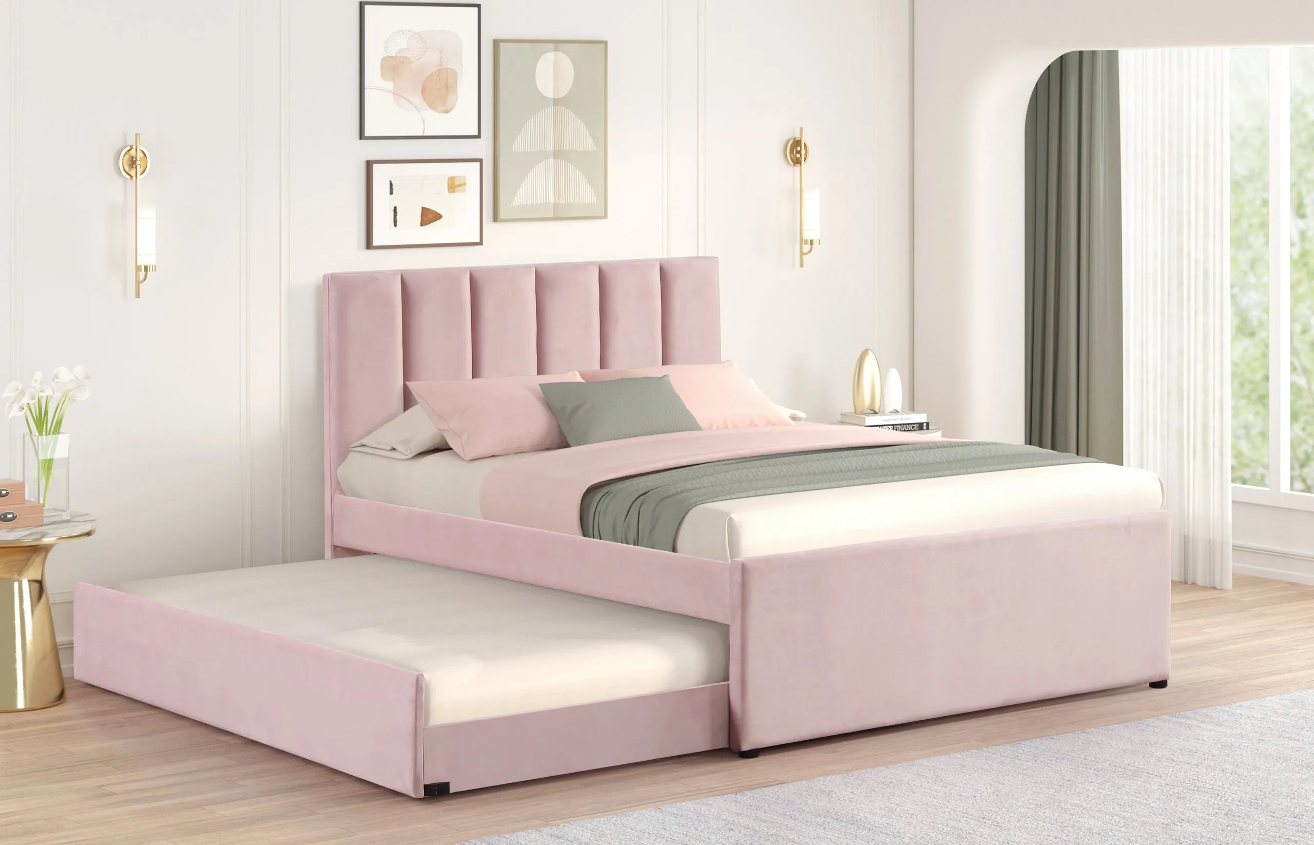 Maya Pink Twin Platform Bed with Trundle - Image 2