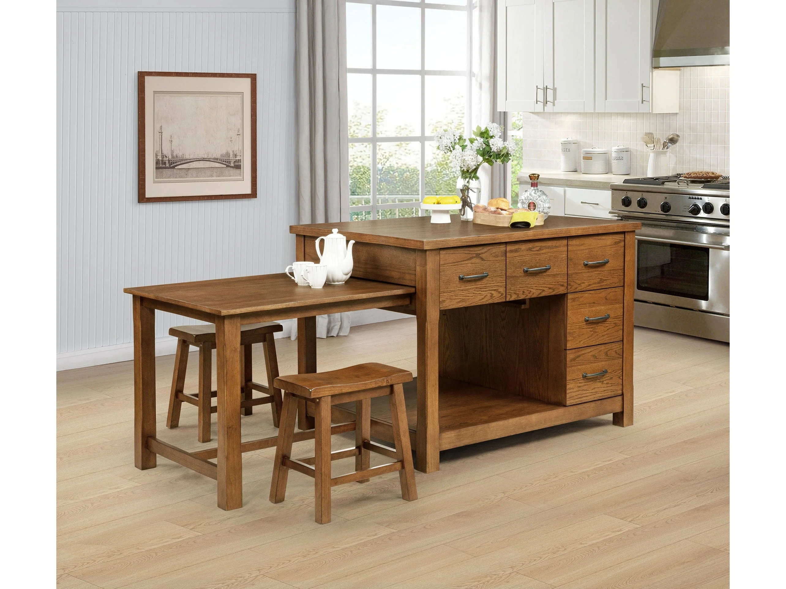 Mayfair Dark Oak 3-piece Kitchen Island with Extension Table