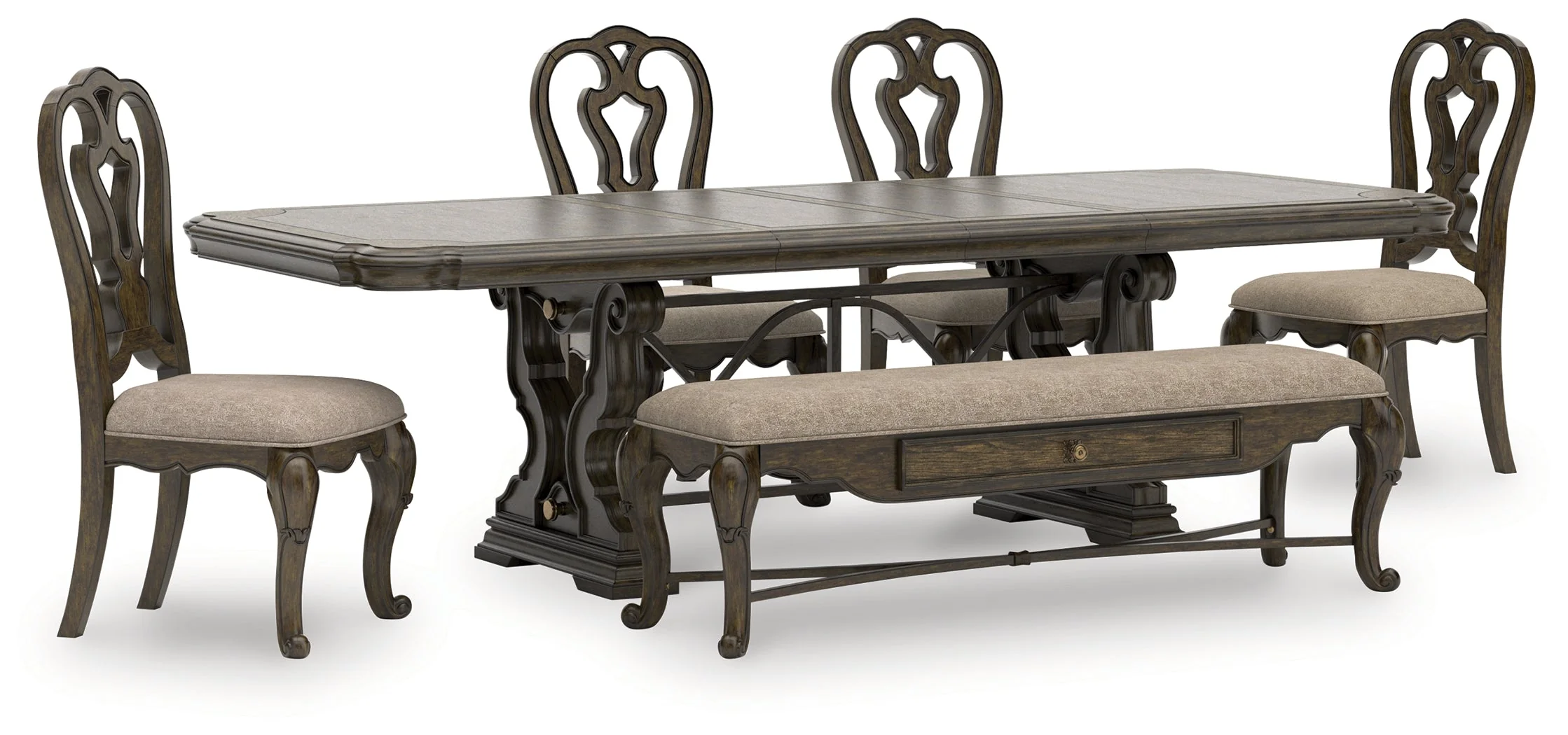 Maylee Dark Brown Dining Table and 4 Chairs and Bench