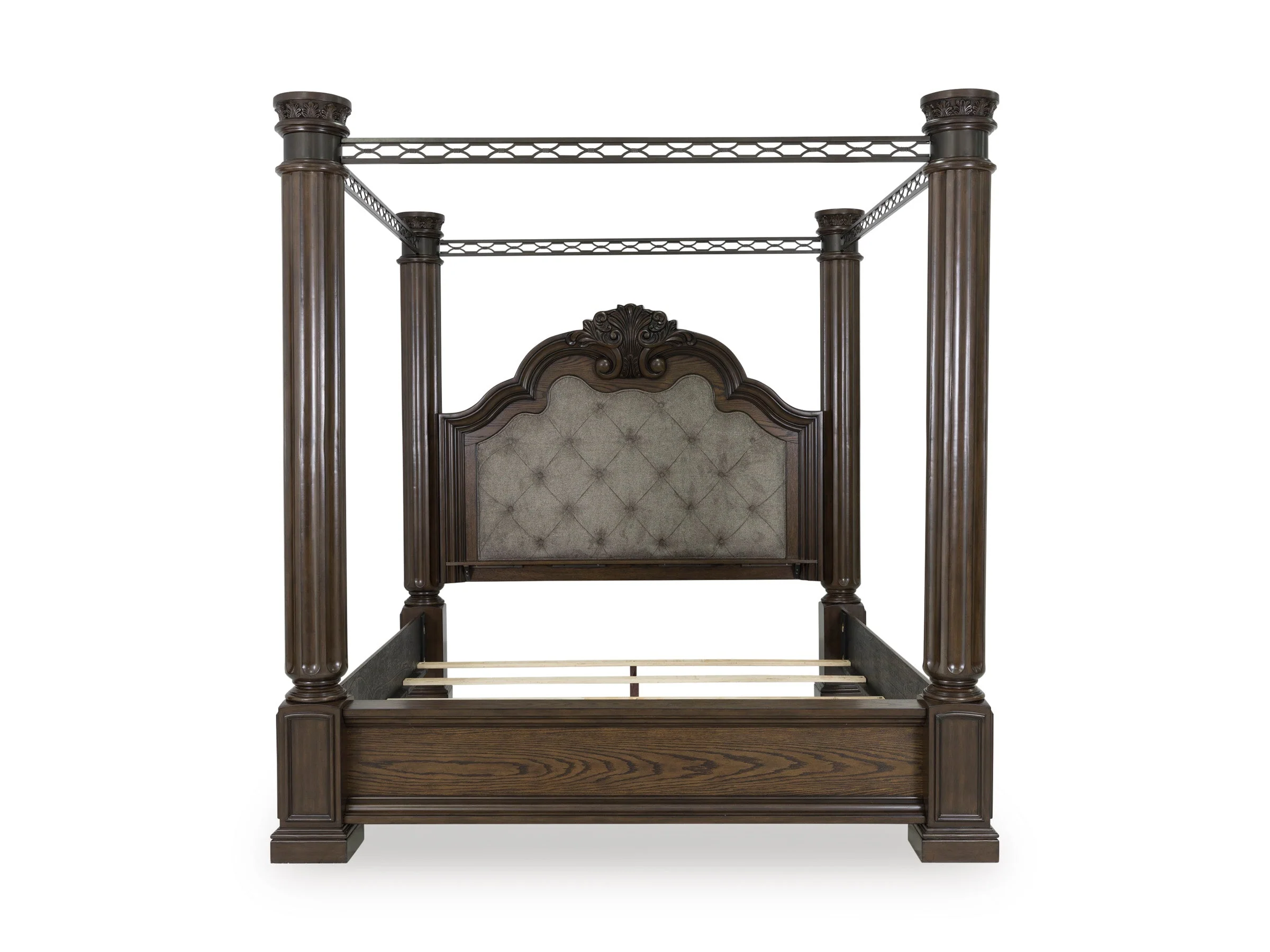Maylee Dark Brown King Upholstered Canopy Bed - Image 2