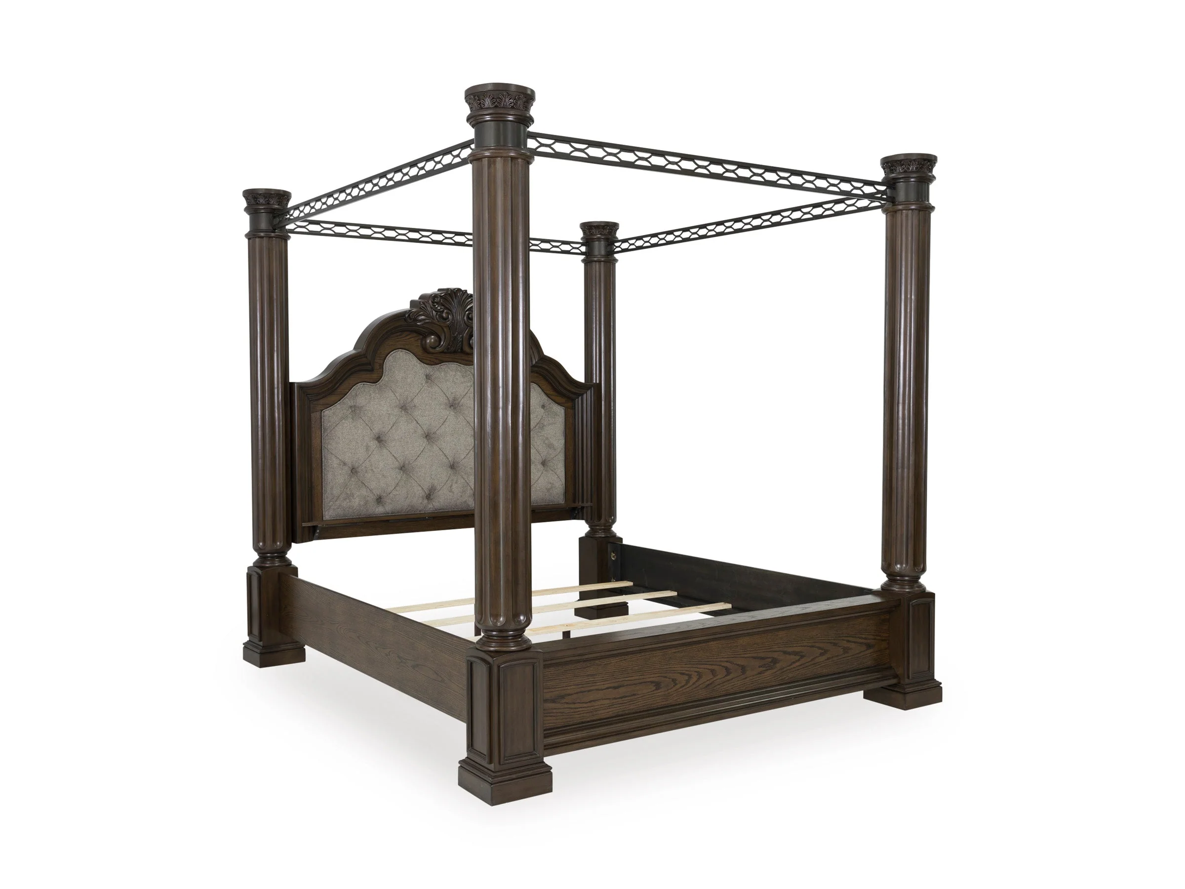 Maylee Dark Brown Queen Upholstered Canopy Bed - Image 8