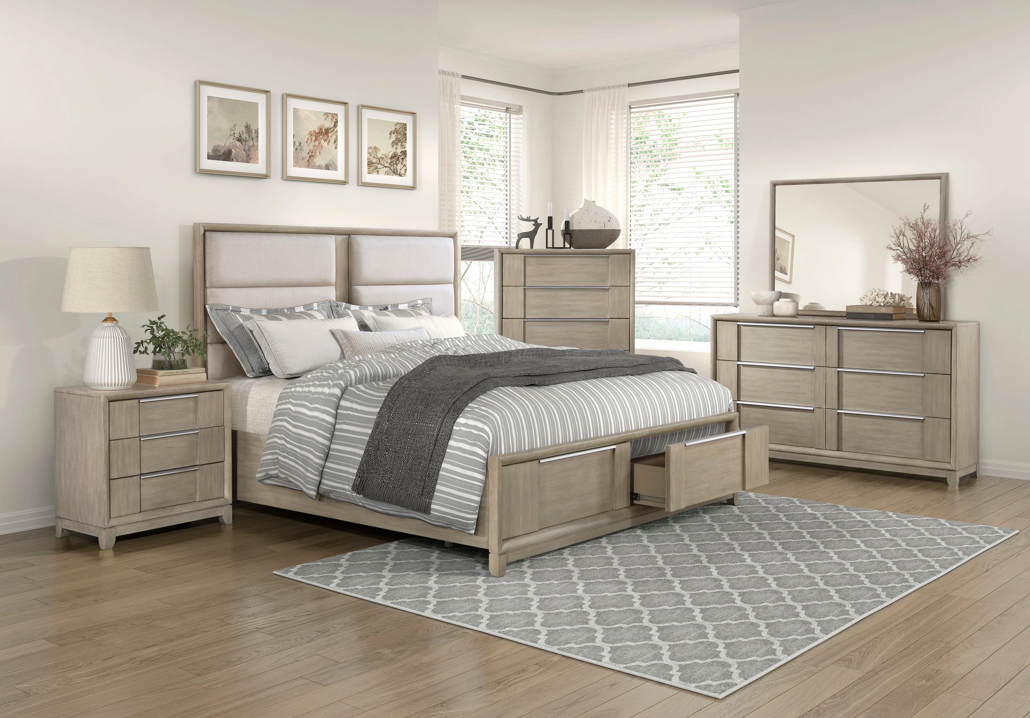 McKewen Light Gray California King Platform Bed with Footboard Storage - Image 4