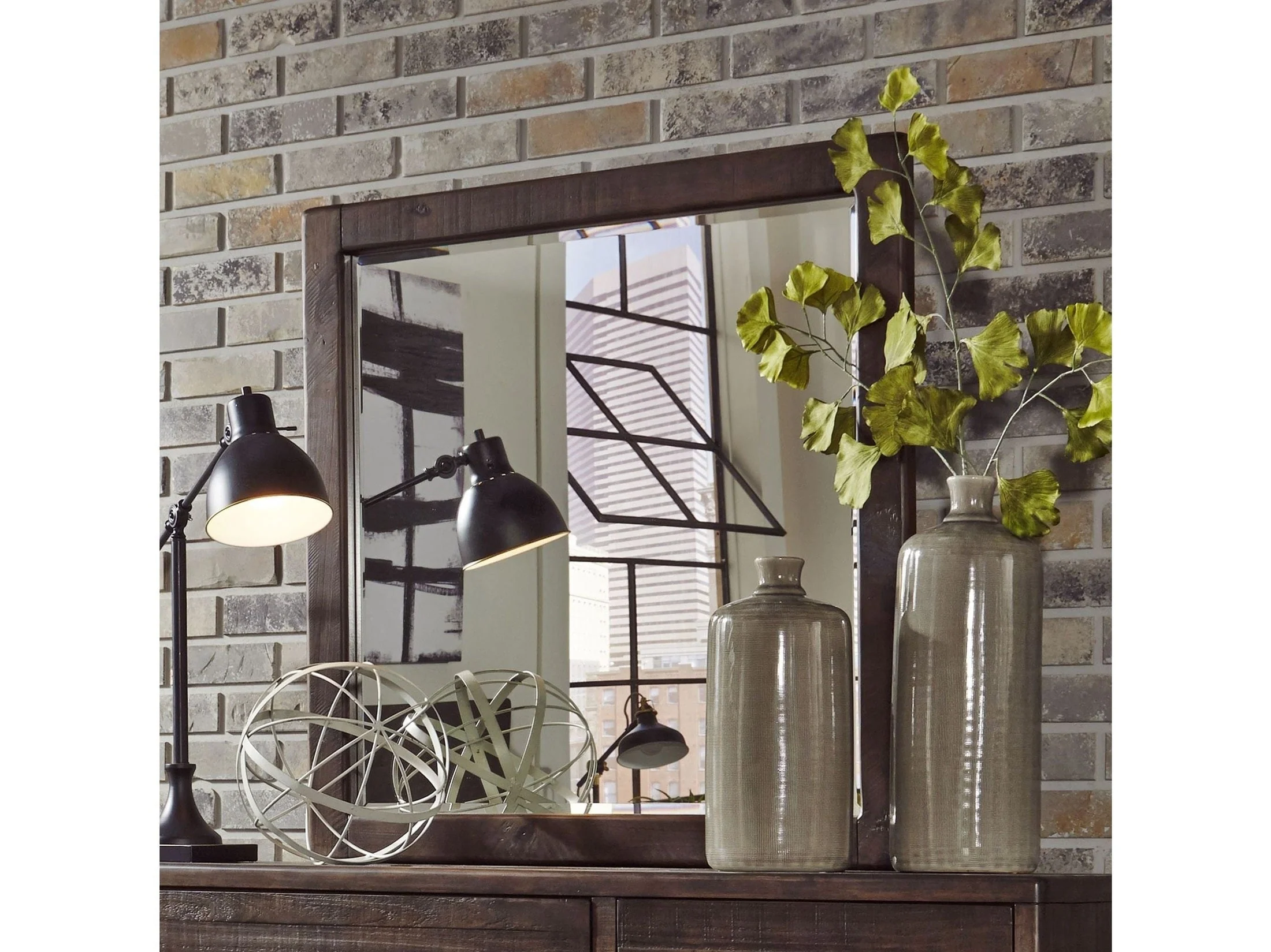 McKinney Solid Wood Beveled Glass Mirror in Espresso Pine