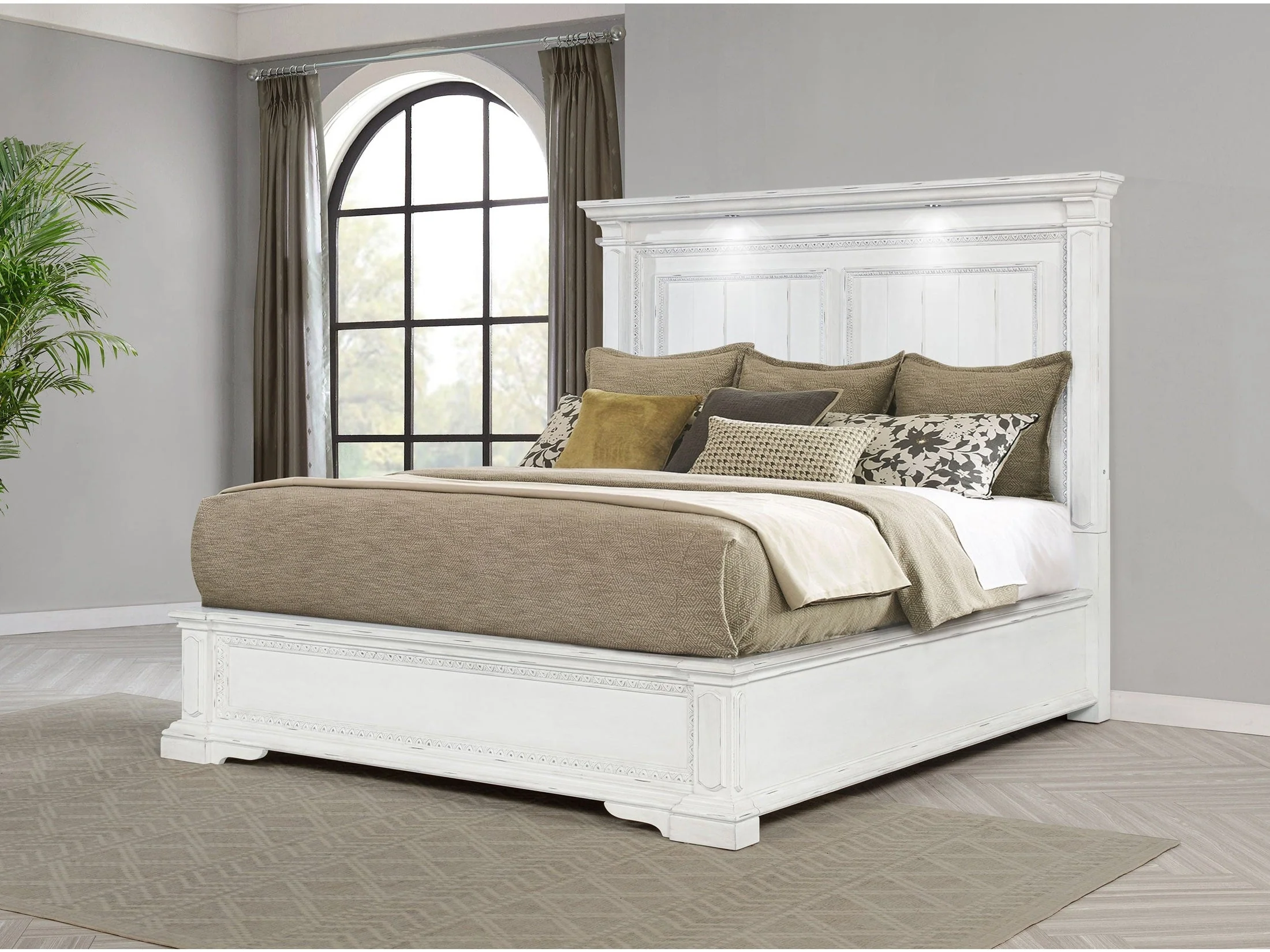 McKinney Vintage White Eastern King LED Light Panel Bed