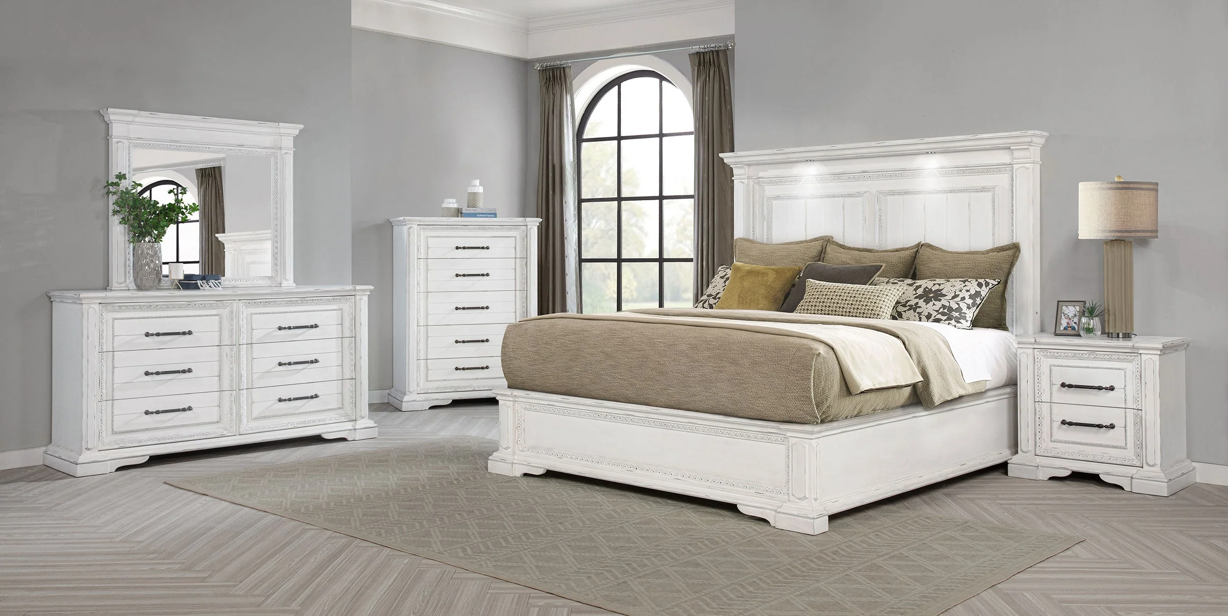 McKinney Vintage White Eastern King LED Light Panel Bed - Image 11