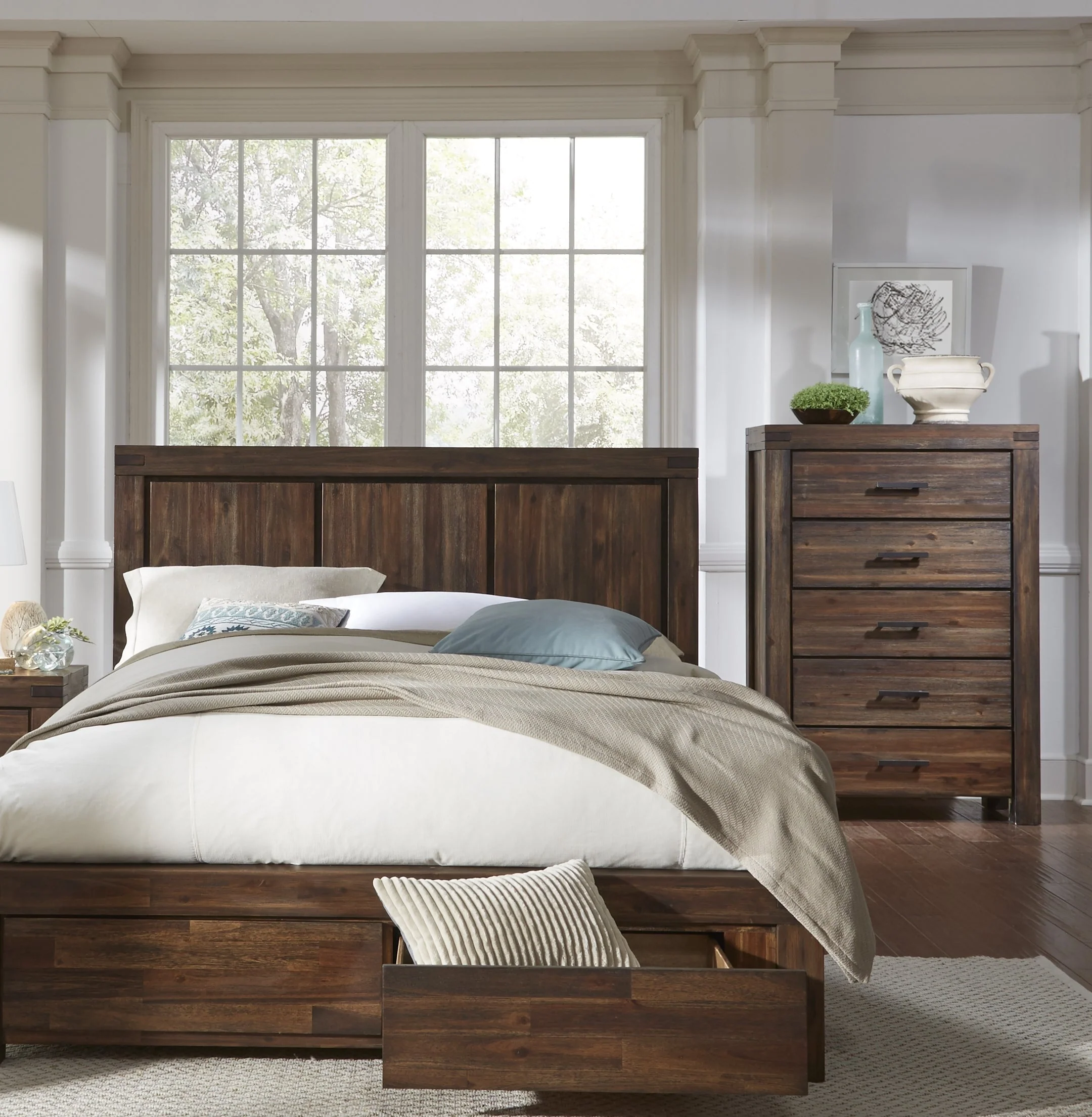 Meadow Five Drawer Solid Wood Chest in Brick Brown - Image 2