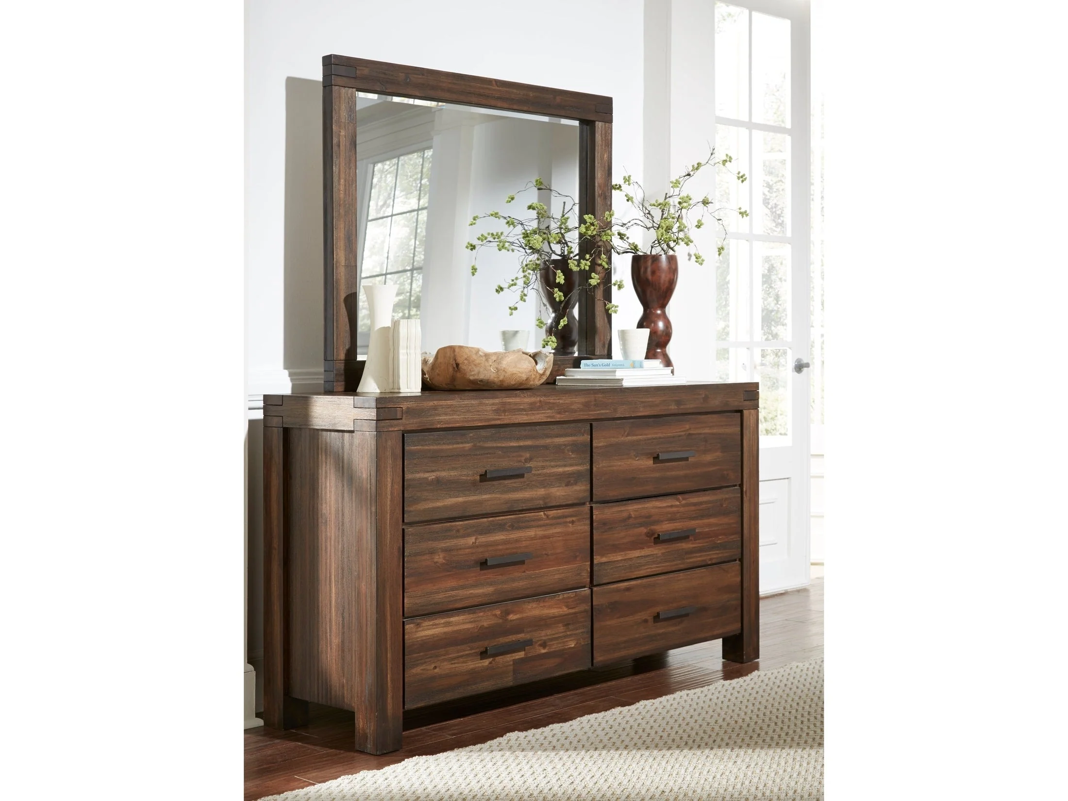 Meadow Six Drawer Solid Wood Dresser in Brick Brown