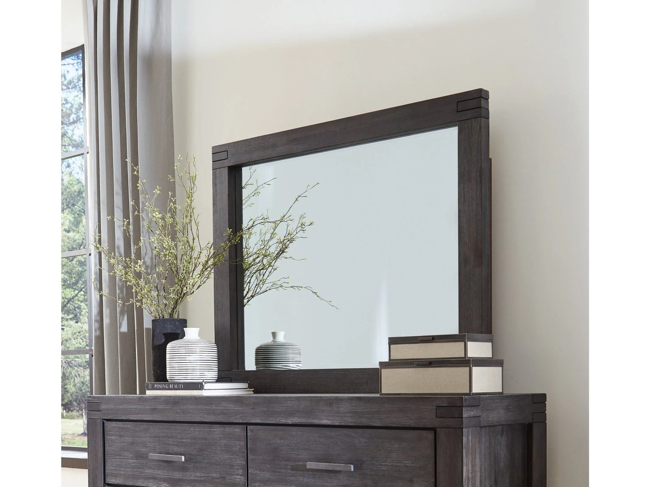 Meadow Solid Wood Beveled Glass Solid Wood Mirror in Graphite