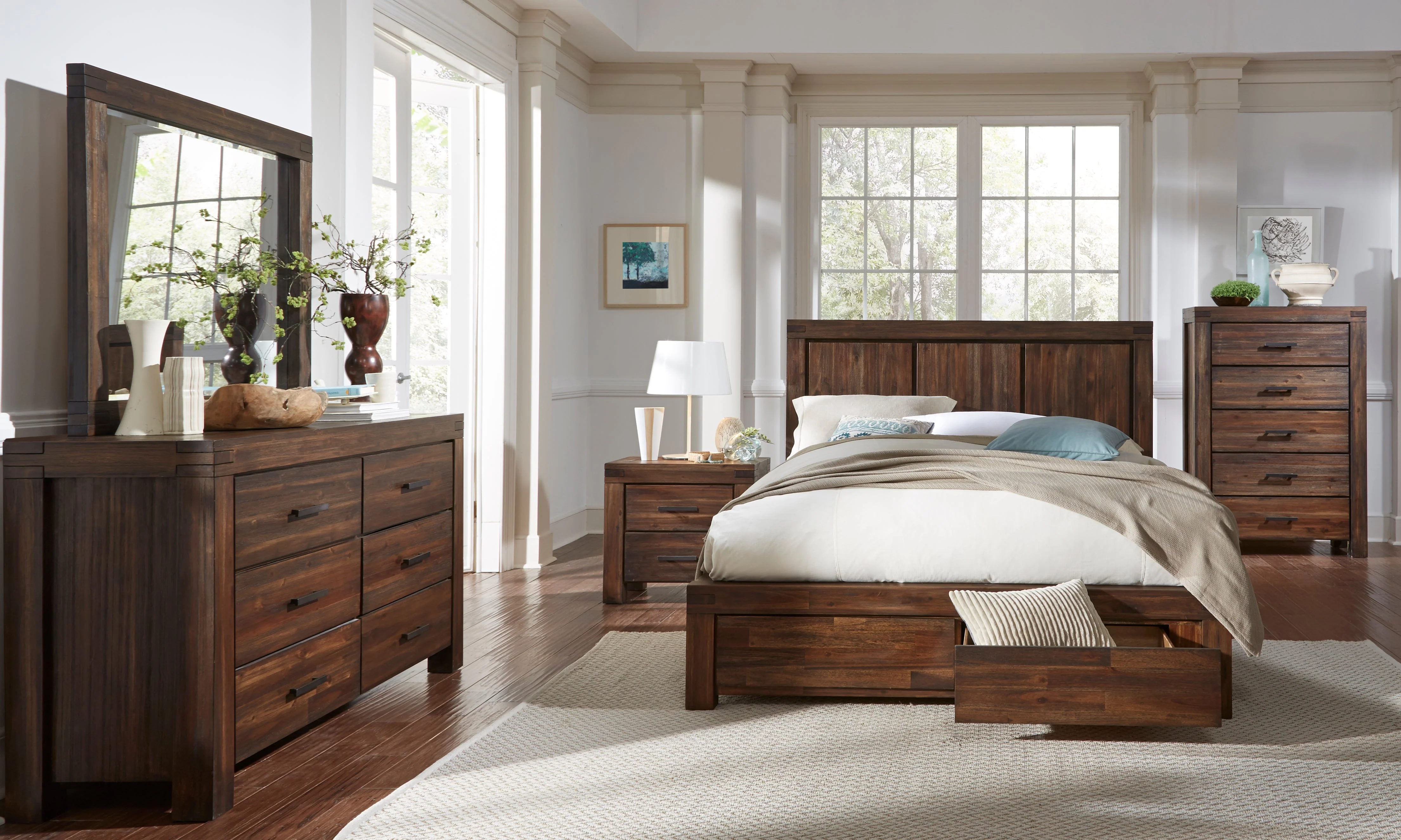 Meadow Solid Wood Footboard Eastern King Storage Bed in Brick Brown - Image 2