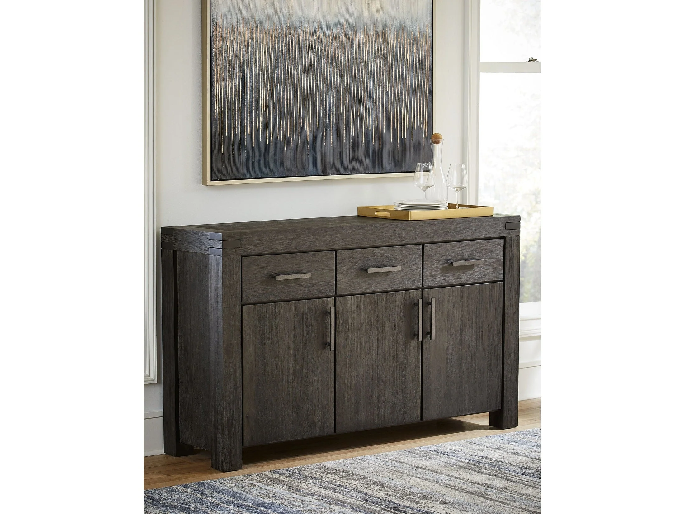 Meadow Solid Wood Three Drawer Three Door Sideboard in Graphite