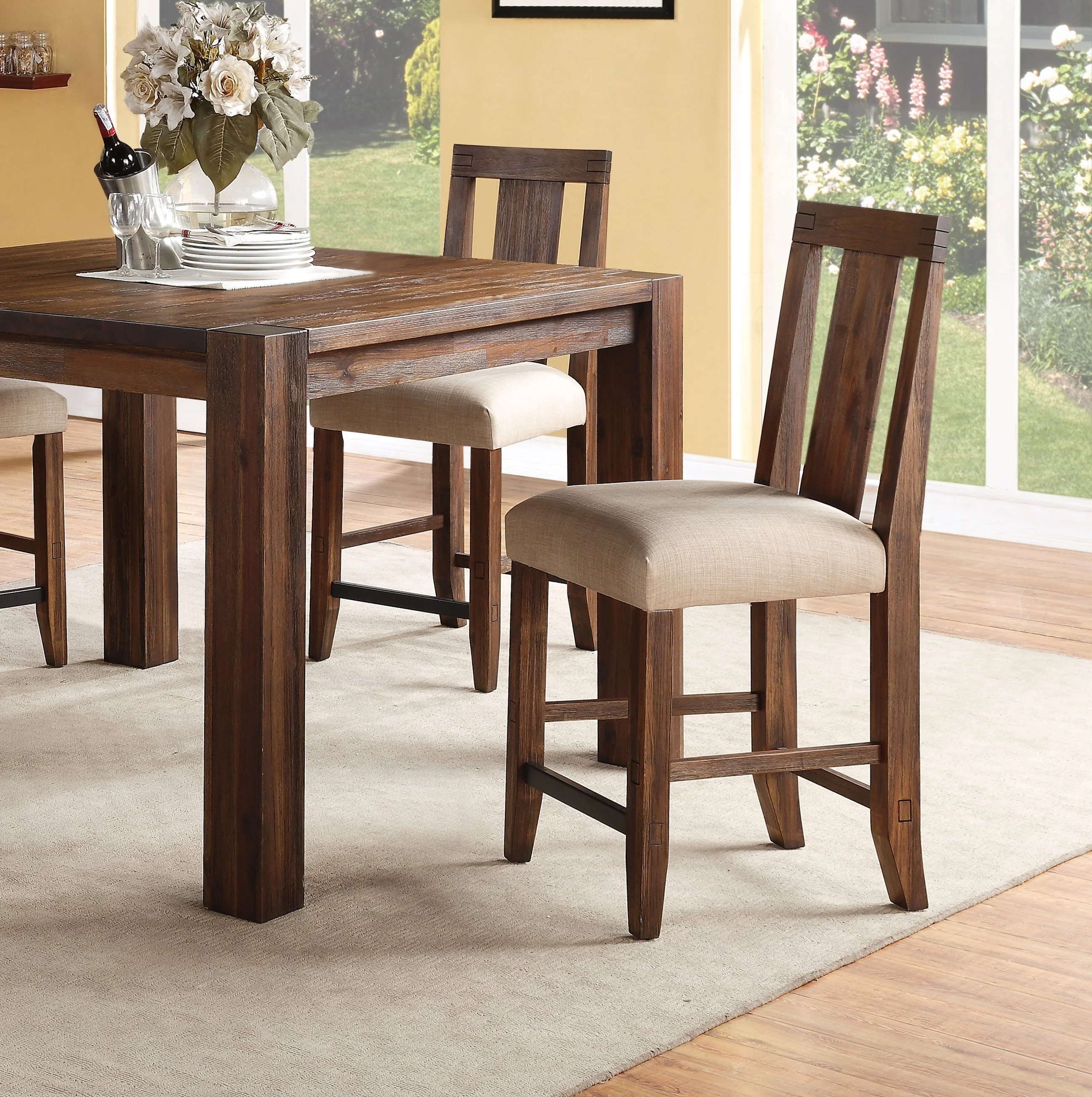 Meadow Solid Wood Upholstered Kitchen Counter Stool in Brick Brown (Set of 2) - Image 2