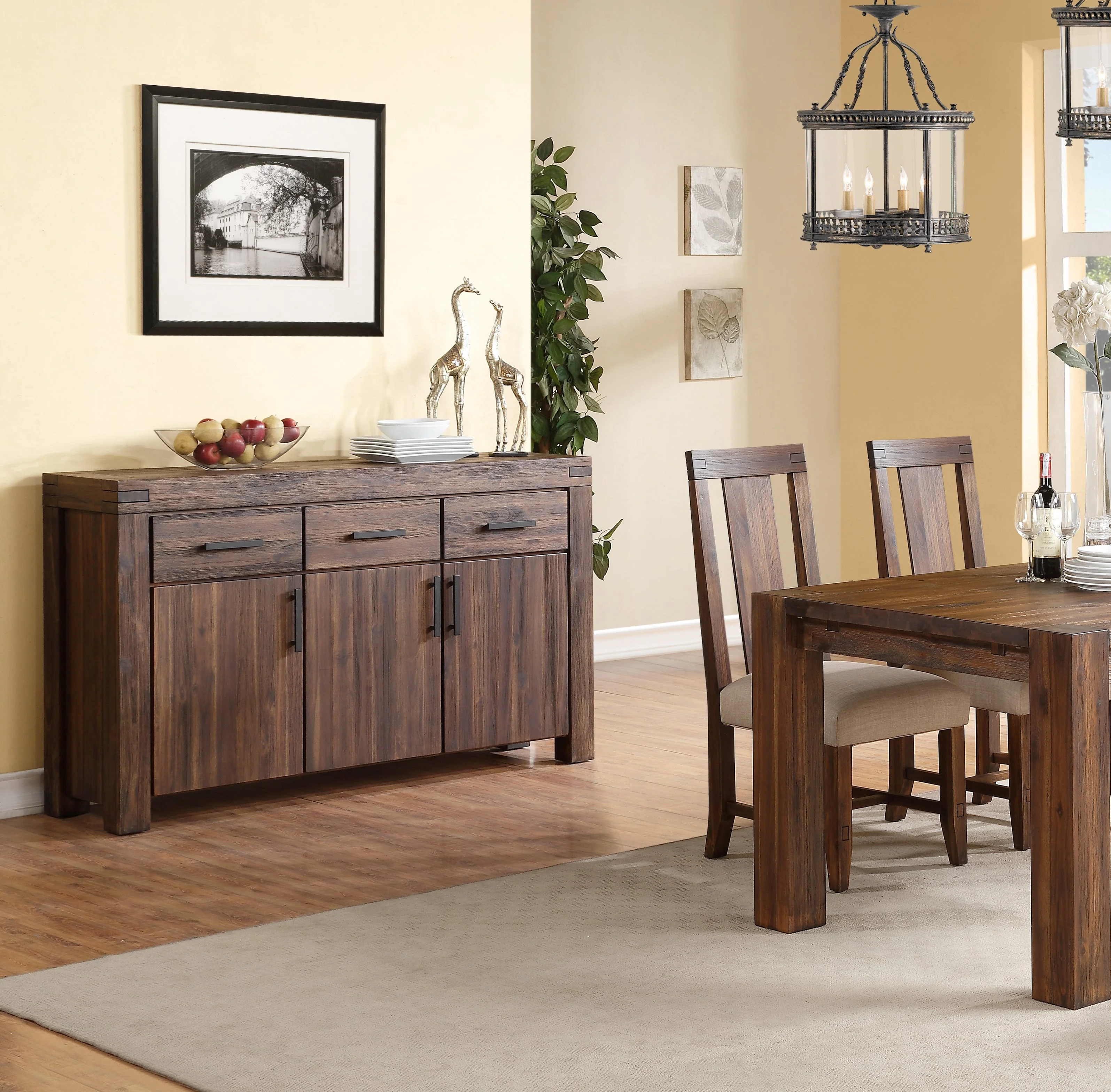Meadow Three Drawer Three Door Solid Wood Sideboard in Brick Brown - Image 2