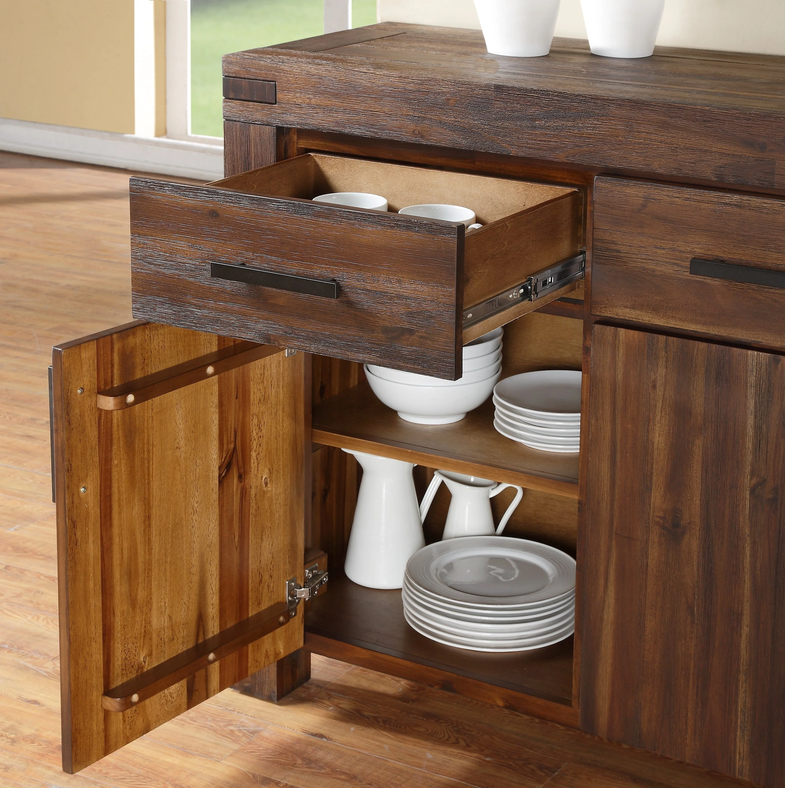 Meadow Three Drawer Three Door Solid Wood Sideboard in Brick Brown - Image 3