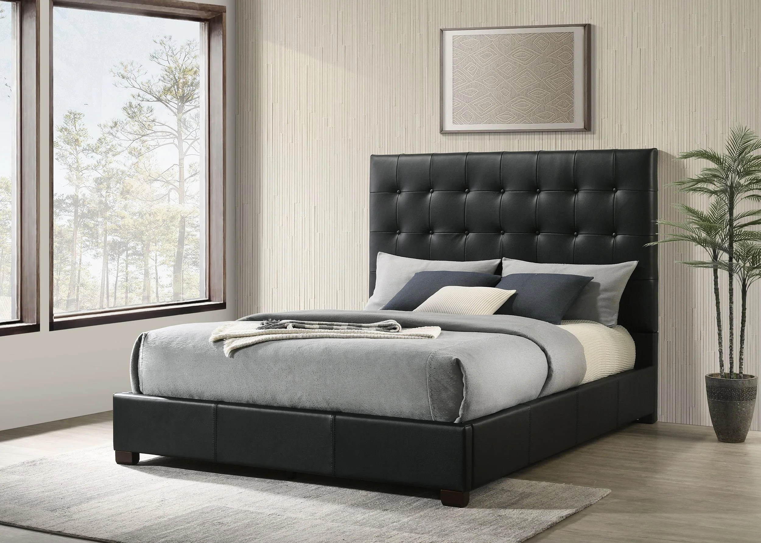 Medley Black Genuine Leather Eastern King Platform Bed
