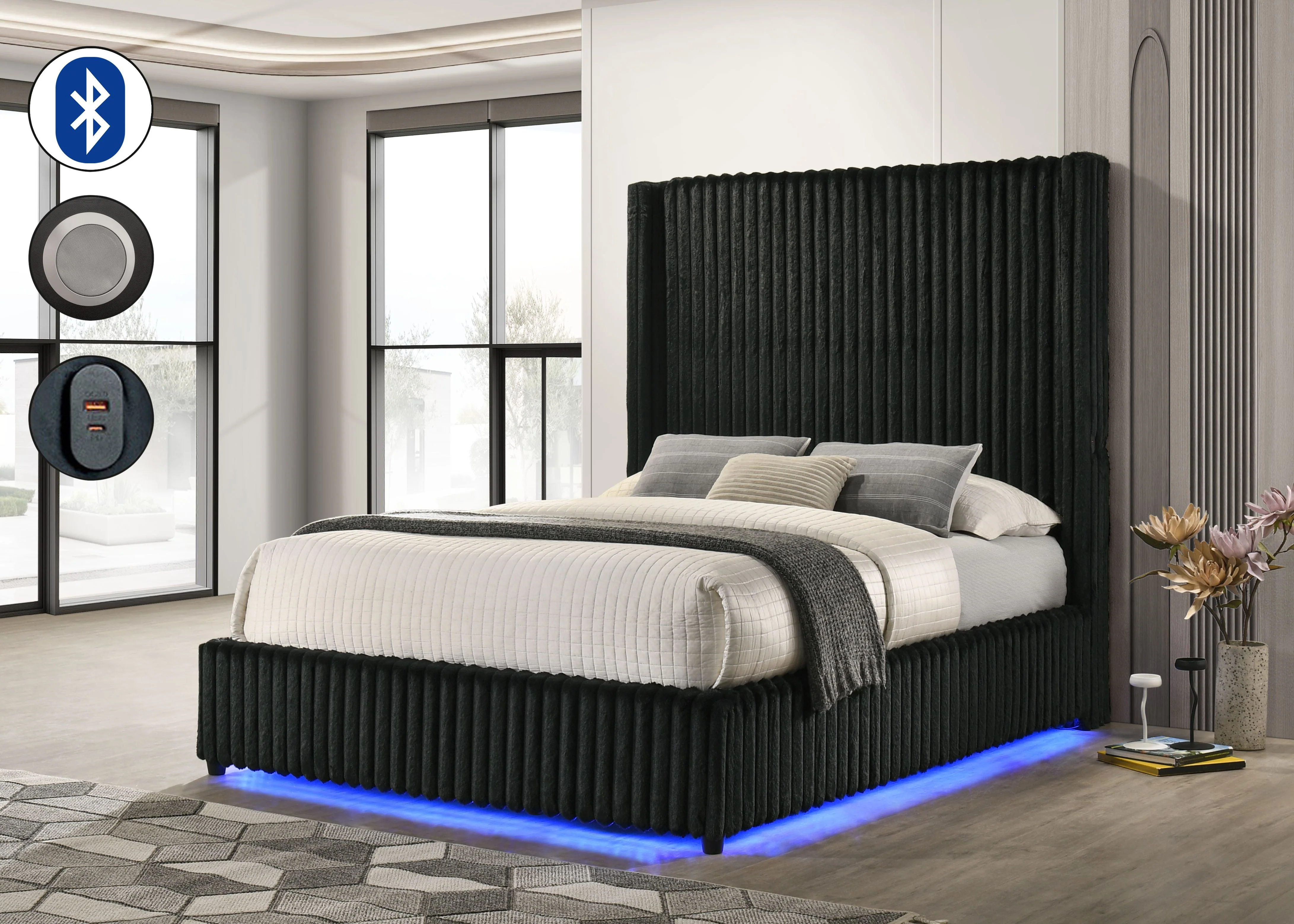 Melinda Black Premium Corduroy Bedroom Set - Image 2