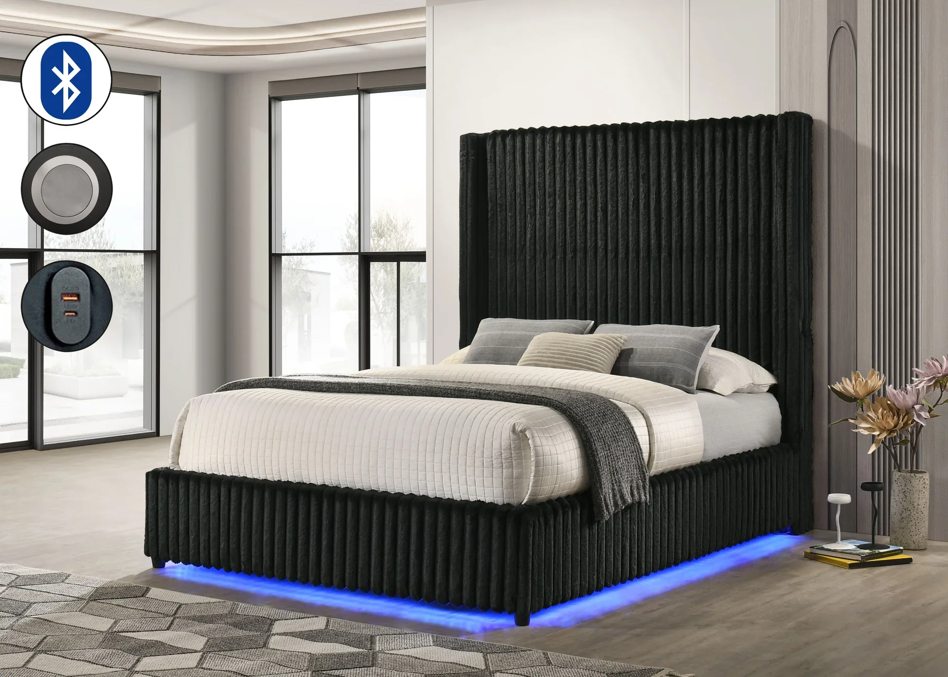 Melinda Black Premium Corduroy King Bed