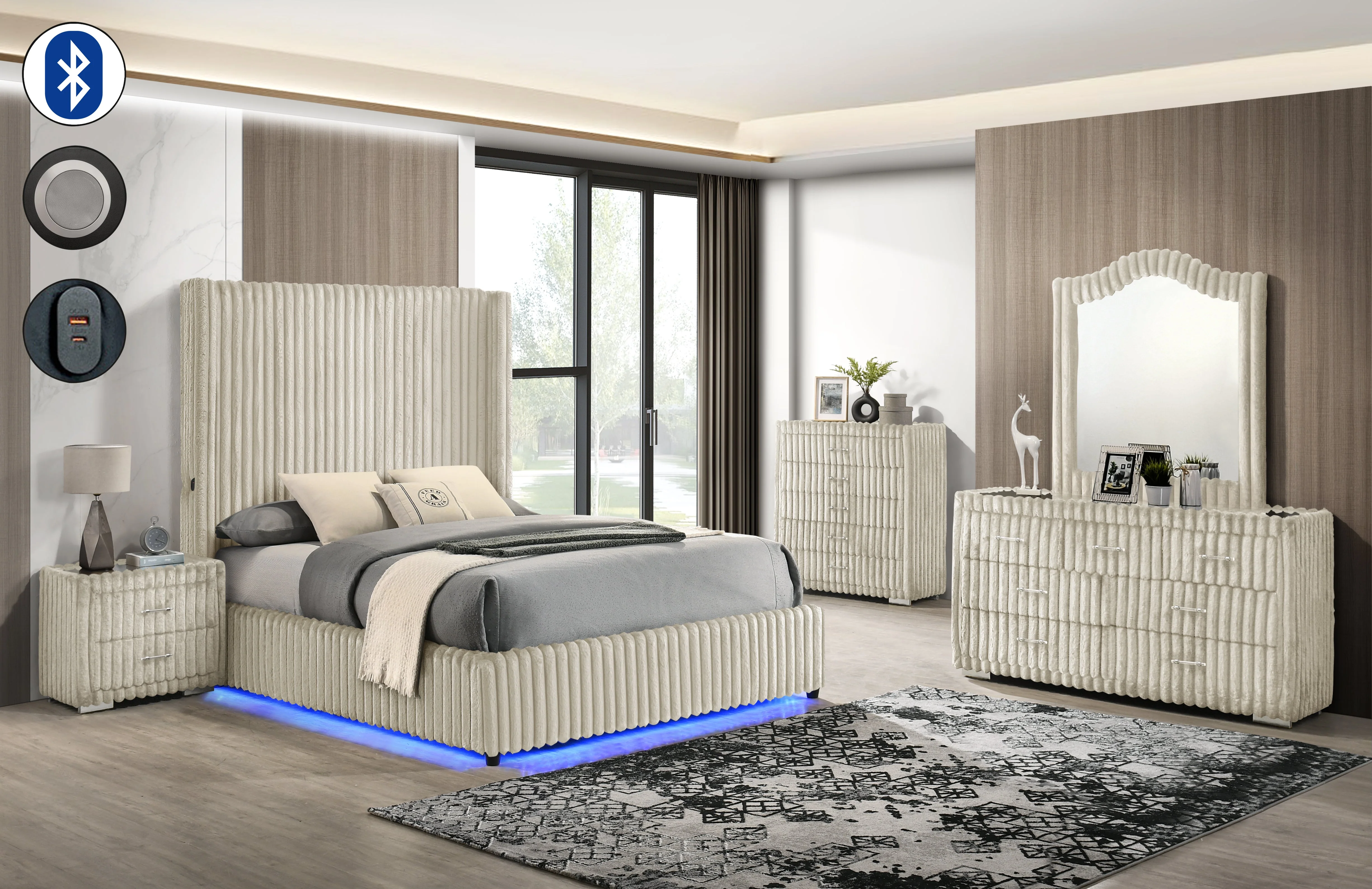Melinda Cream Premium Corduroy Bedroom Set