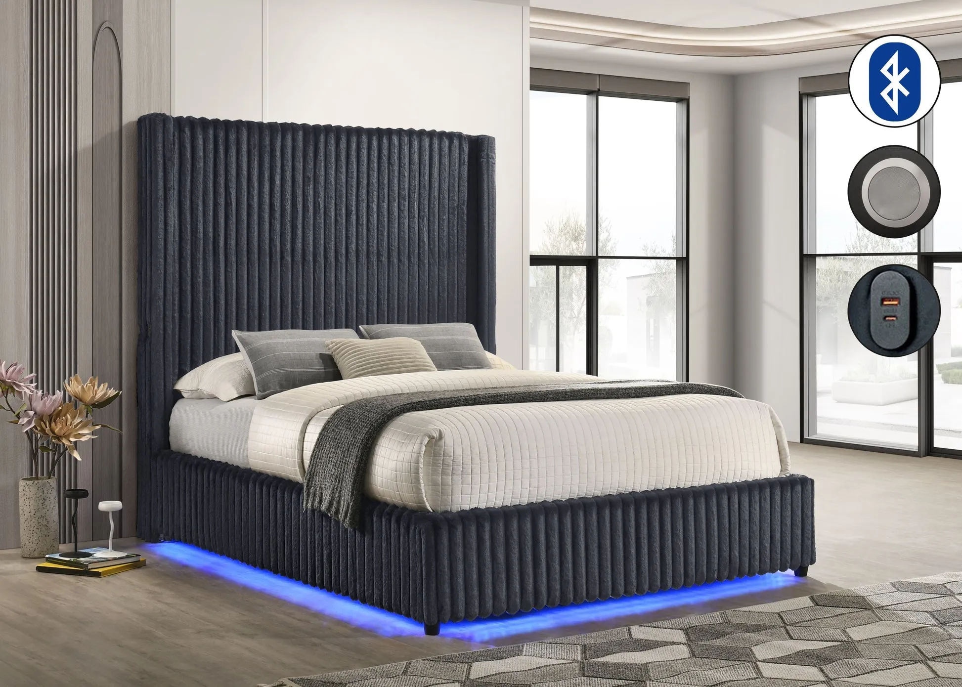 Melinda Grey Premium Corduroy King Bed