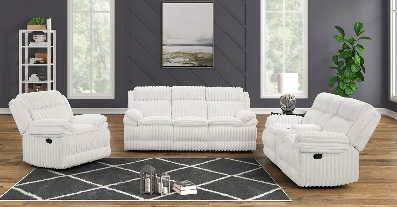Mellow White 3-Piece Reclining Living Room Set - Image 2