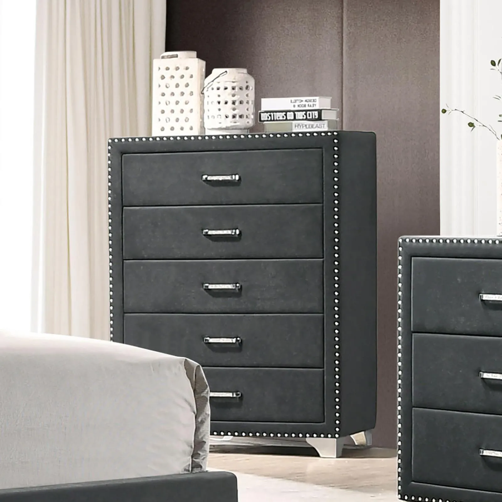 Melody 5-drawer Upholstered Chest Grey - Image 2
