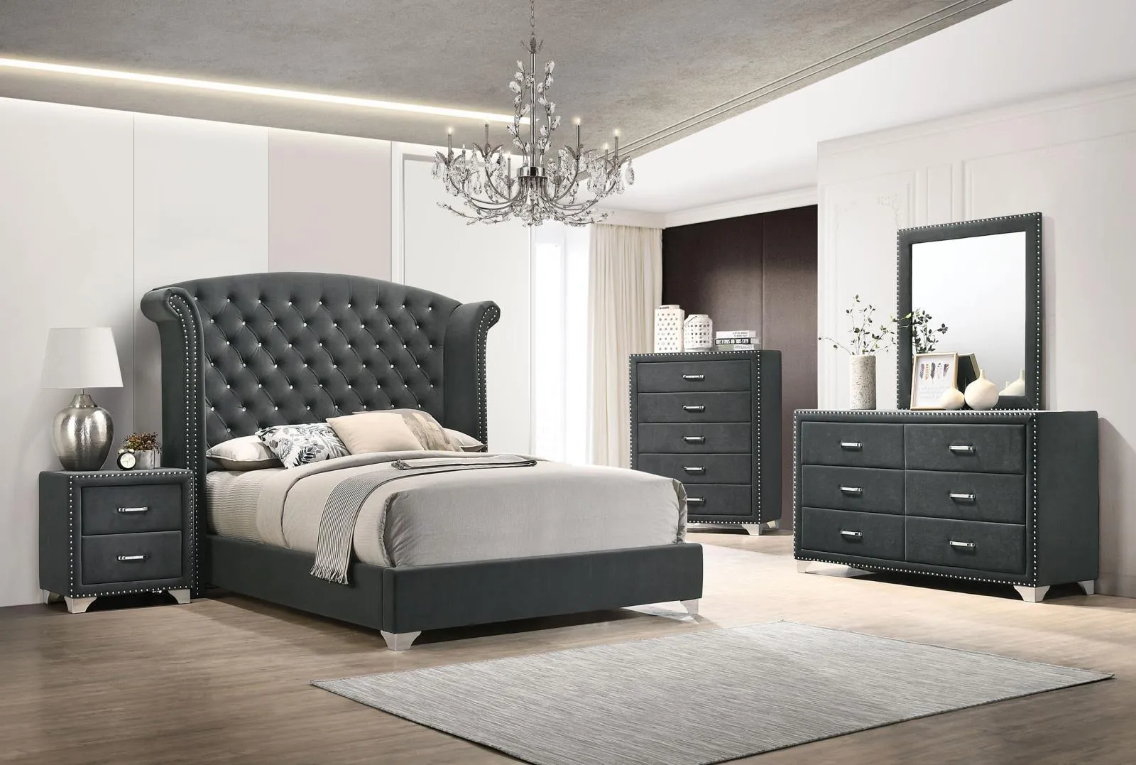 Melody 5-drawer Upholstered Chest Grey - Image 3