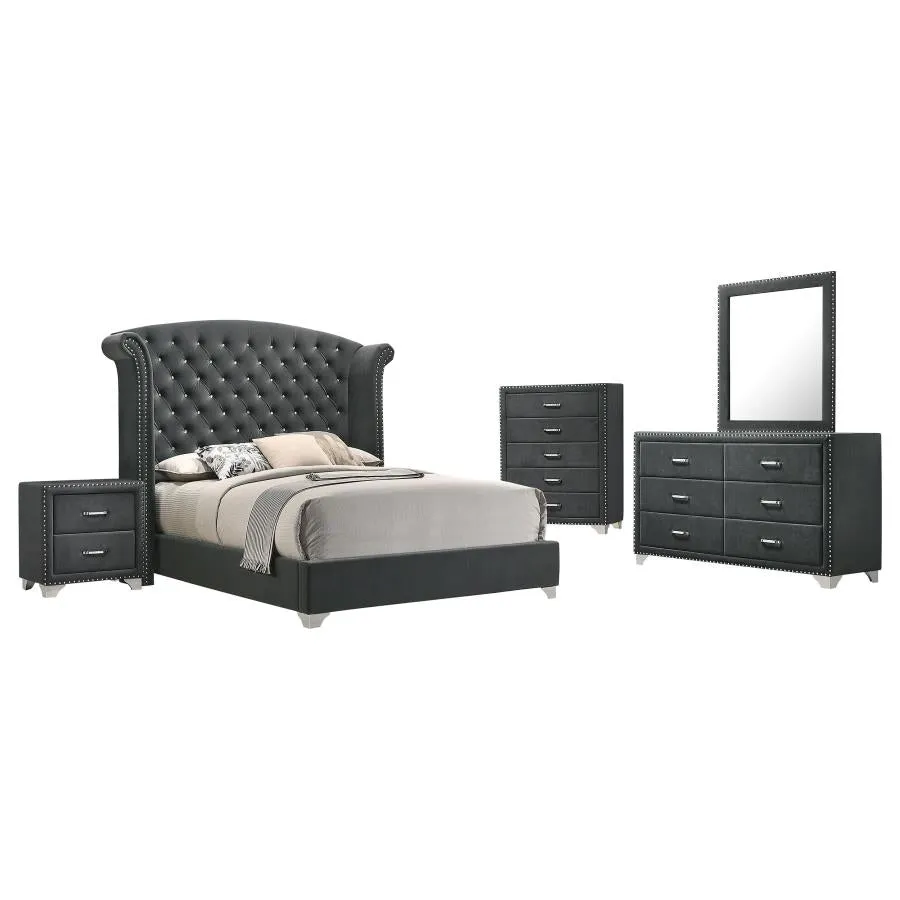 Melody Gray 5-Piece Eastern King Tufted Upholstered Bedroom Set - Image 2