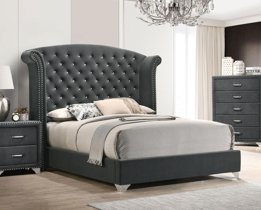 Melody Gray Eastern King Wingback Upholstered Bed