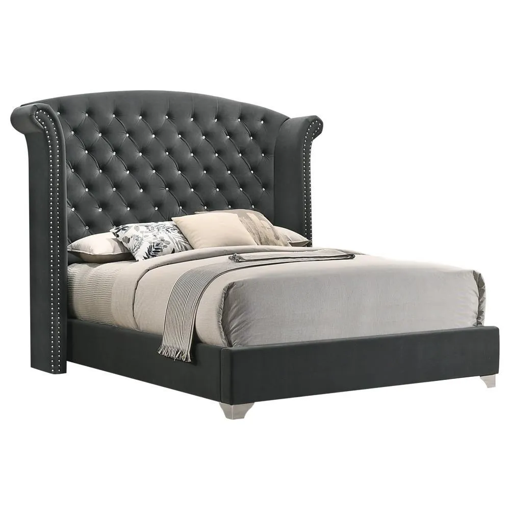 Melody Gray Upholstered Wingback Queen Bed