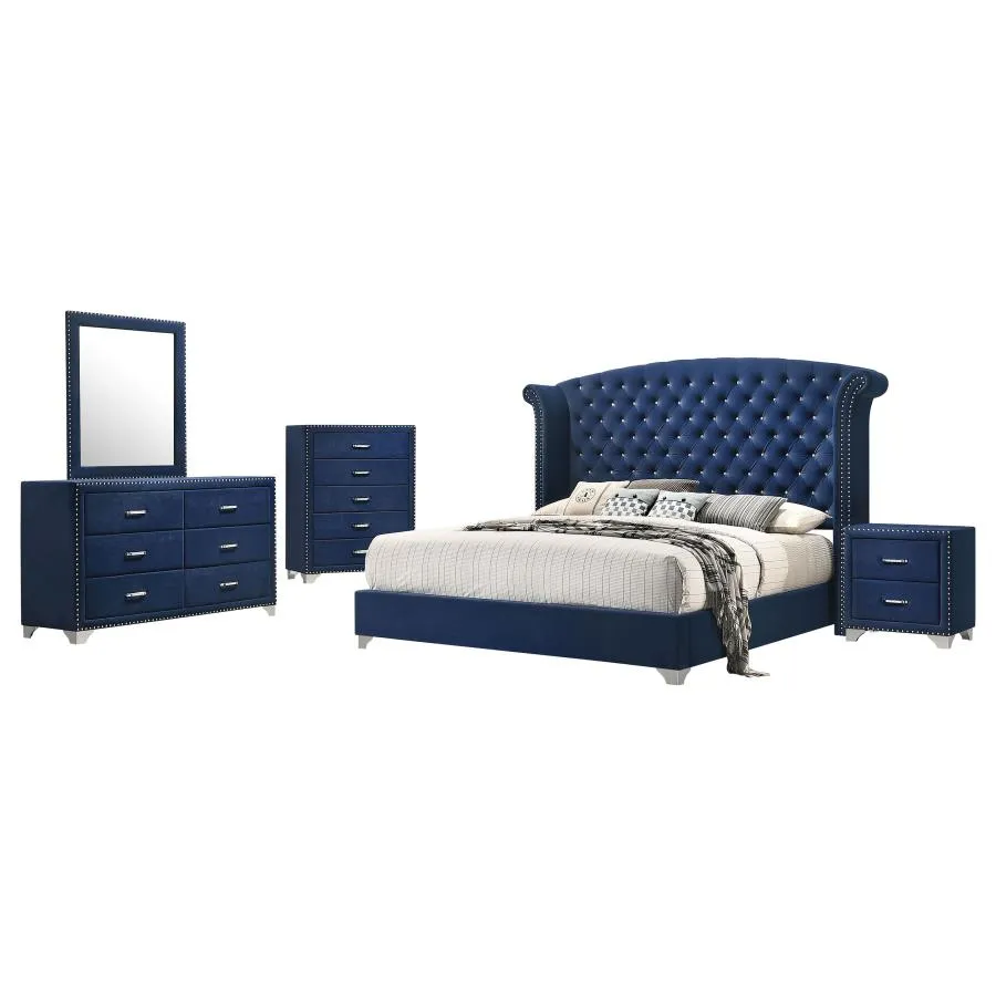 Melody Pacific Blue 5-Piece Queen Tufted Upholstered Bedroom Set - Image 2