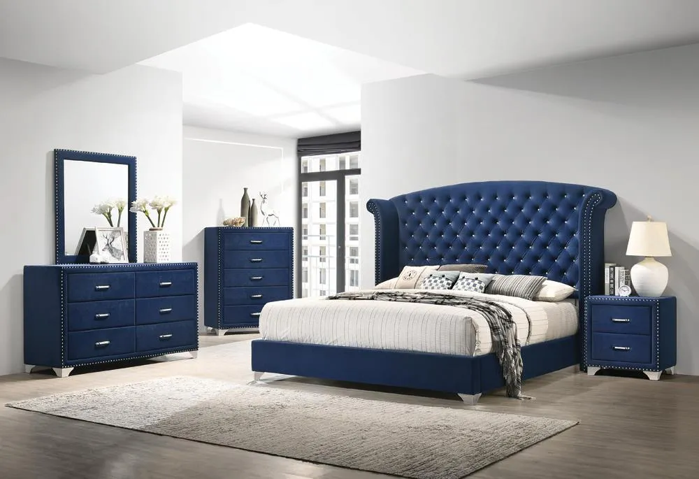 Melody Pacific Blue Upholstered Wingback Queen Bed - Image 2