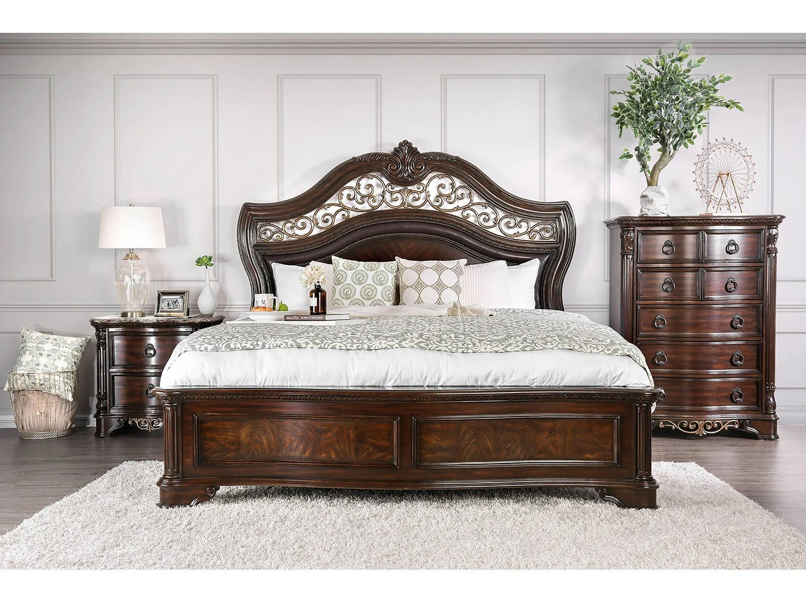 Menodora Brown Cherry 5-Piece Queen Bedroom Set