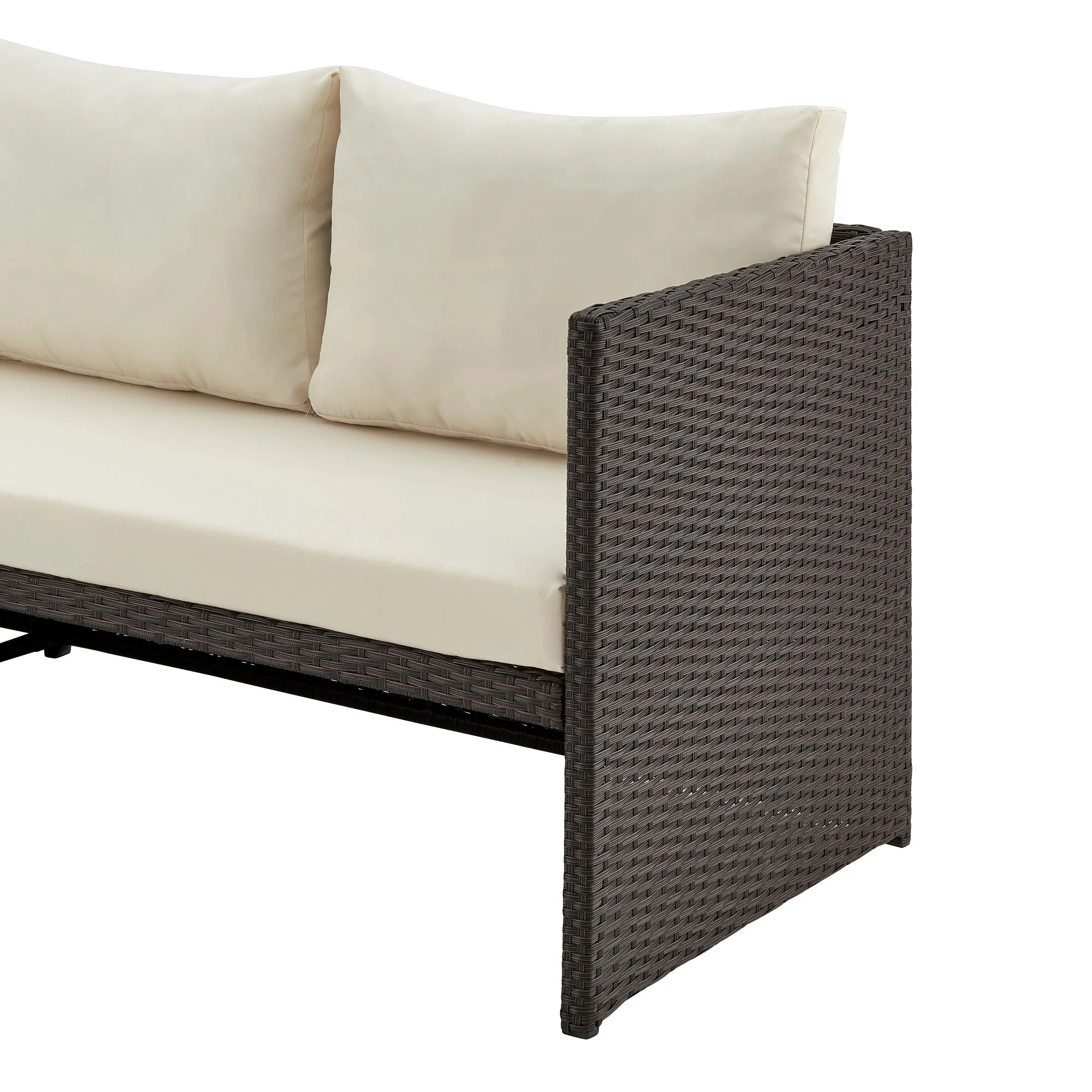 Menton Patio 2-Seater and Lounge Chair with Coffee Table with Cream Cushions - Image 7