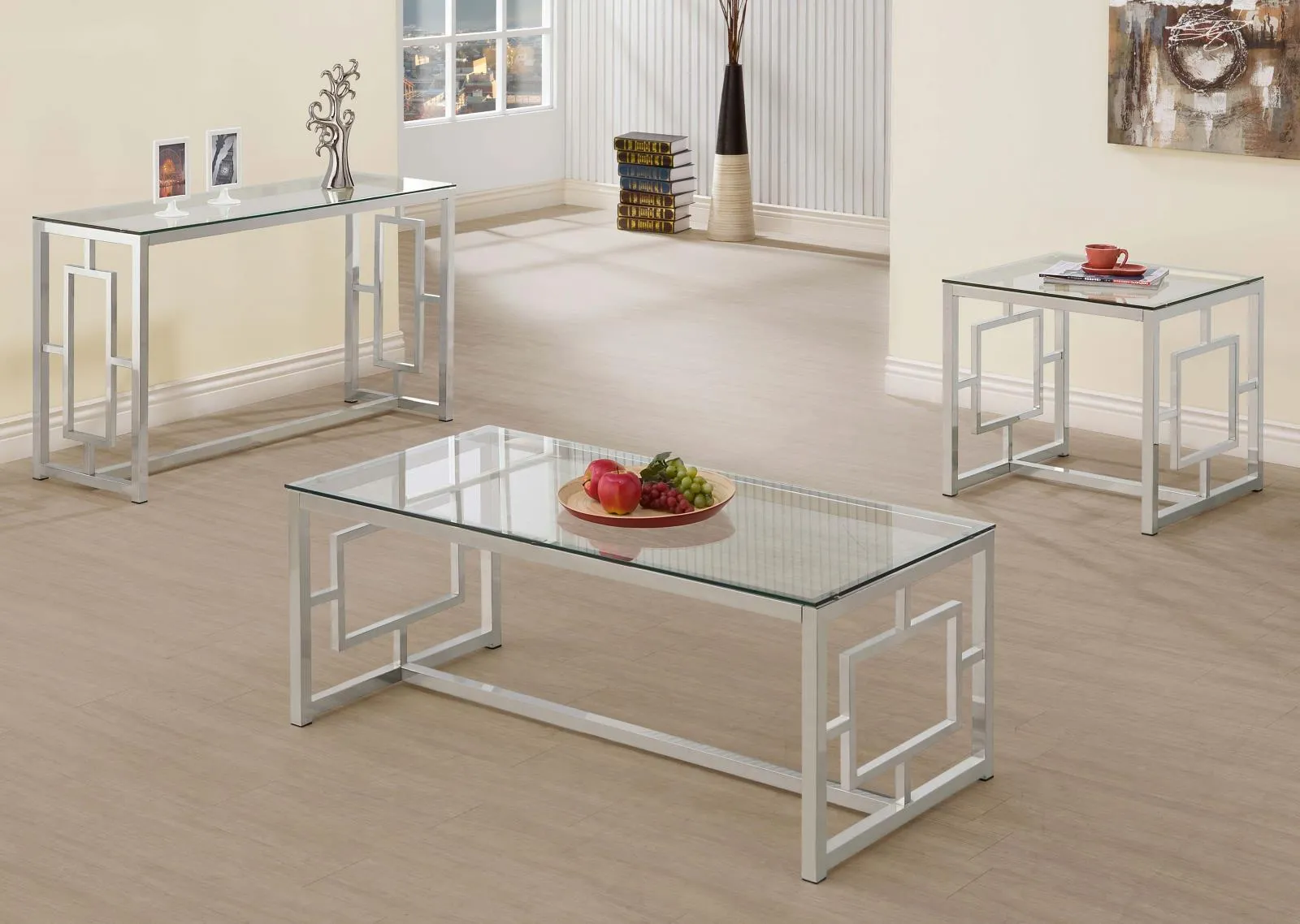Merced Nickel Rectangle Glass Top Sofa Table - Image 4