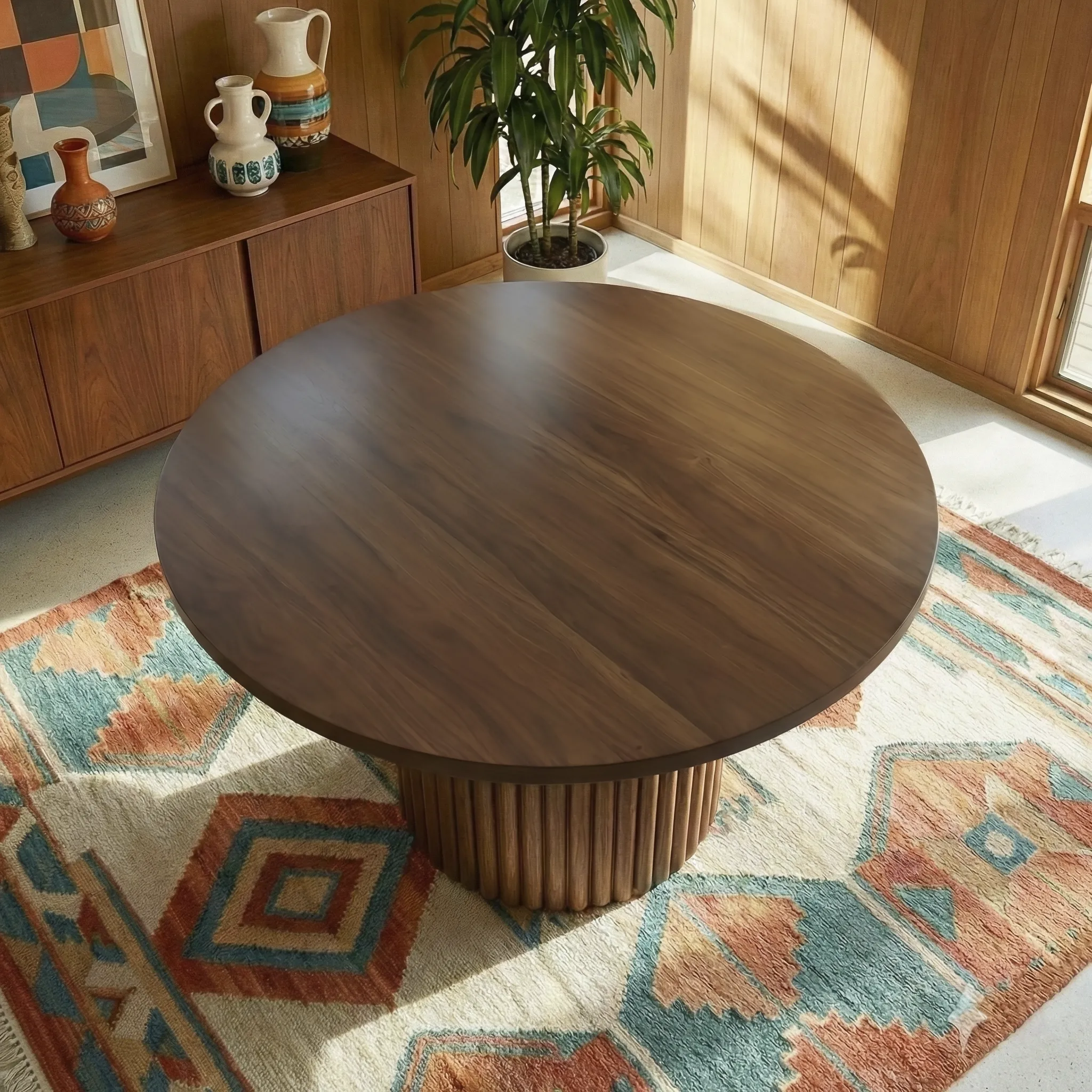Merlin Solid Wood Walnut Round Dining Table - Image 4