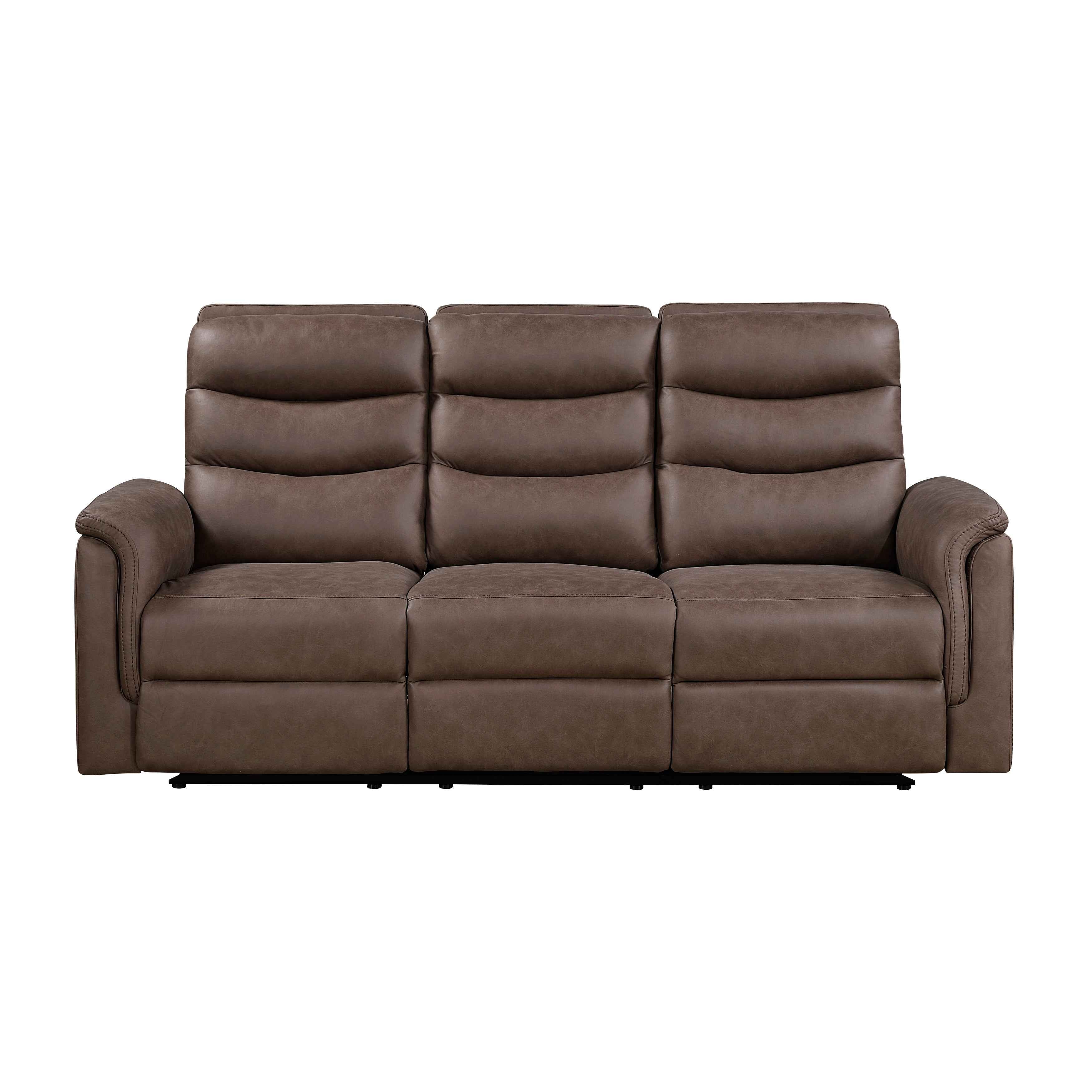 Metric Brown Double Reclining Sofa with Drop-down Cup Holders