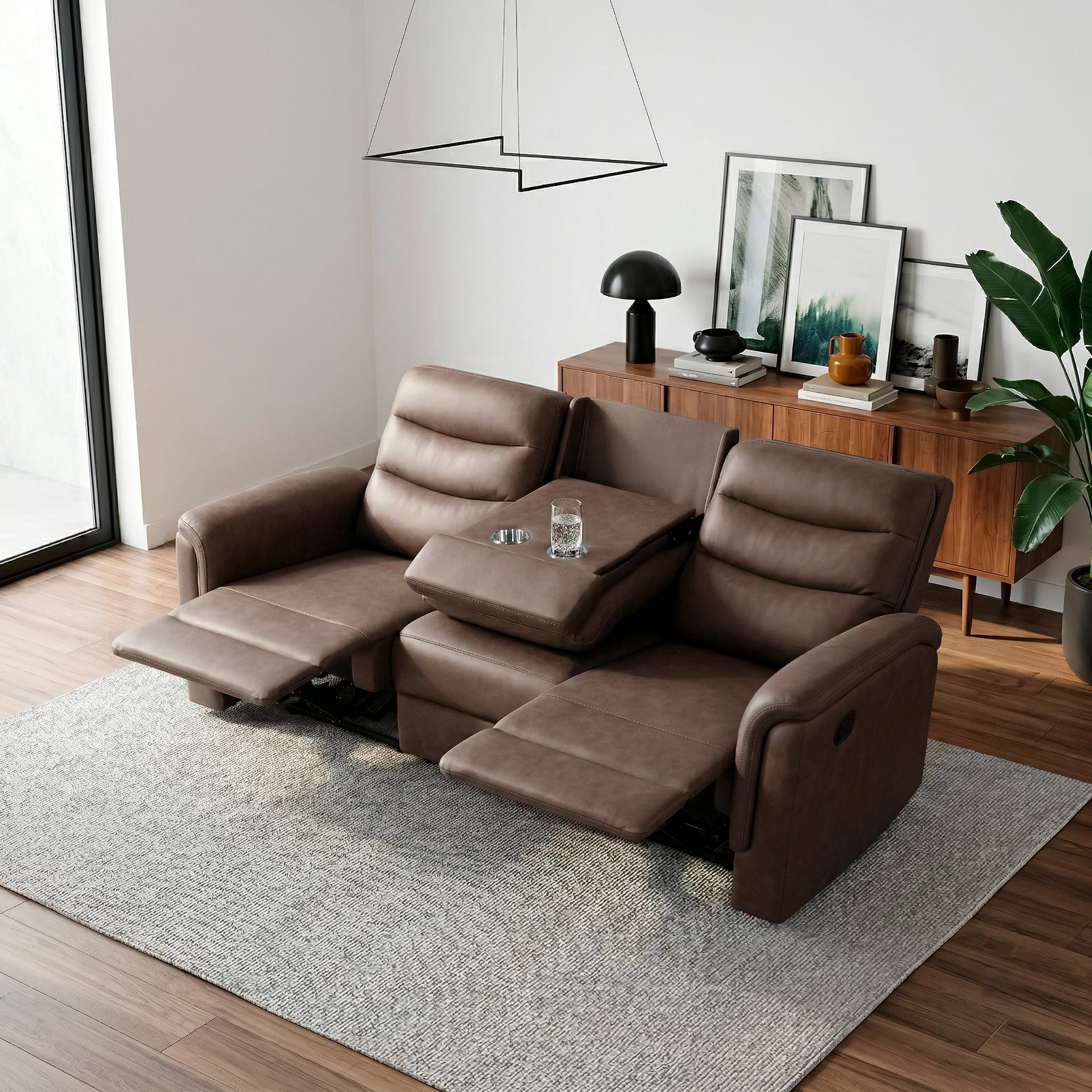 Metric Brown Double Reclining Sofa with Drop-down Cup Holders - Image 15