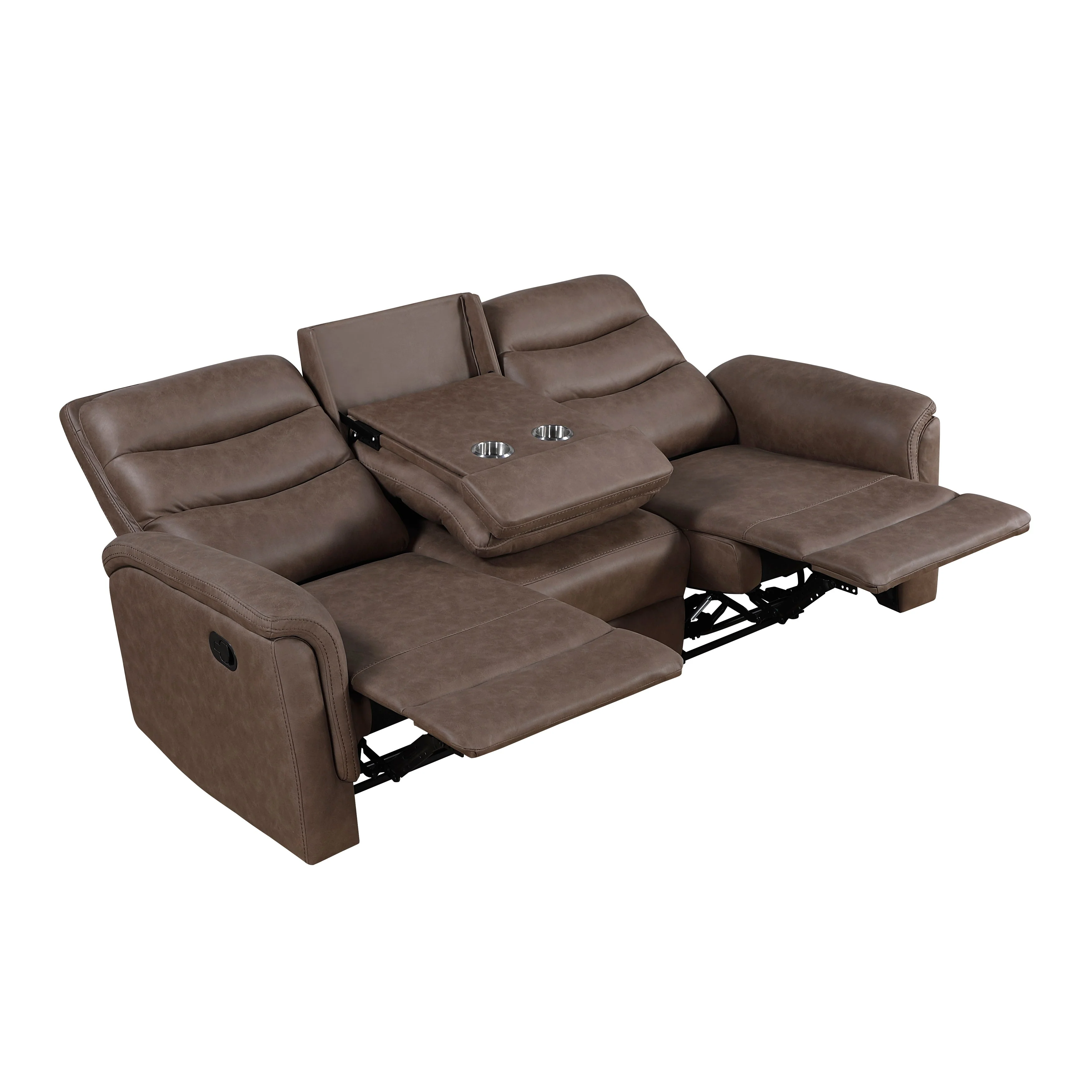 Metric Brown Double Reclining Sofa with Drop-down Cup Holders - Image 5