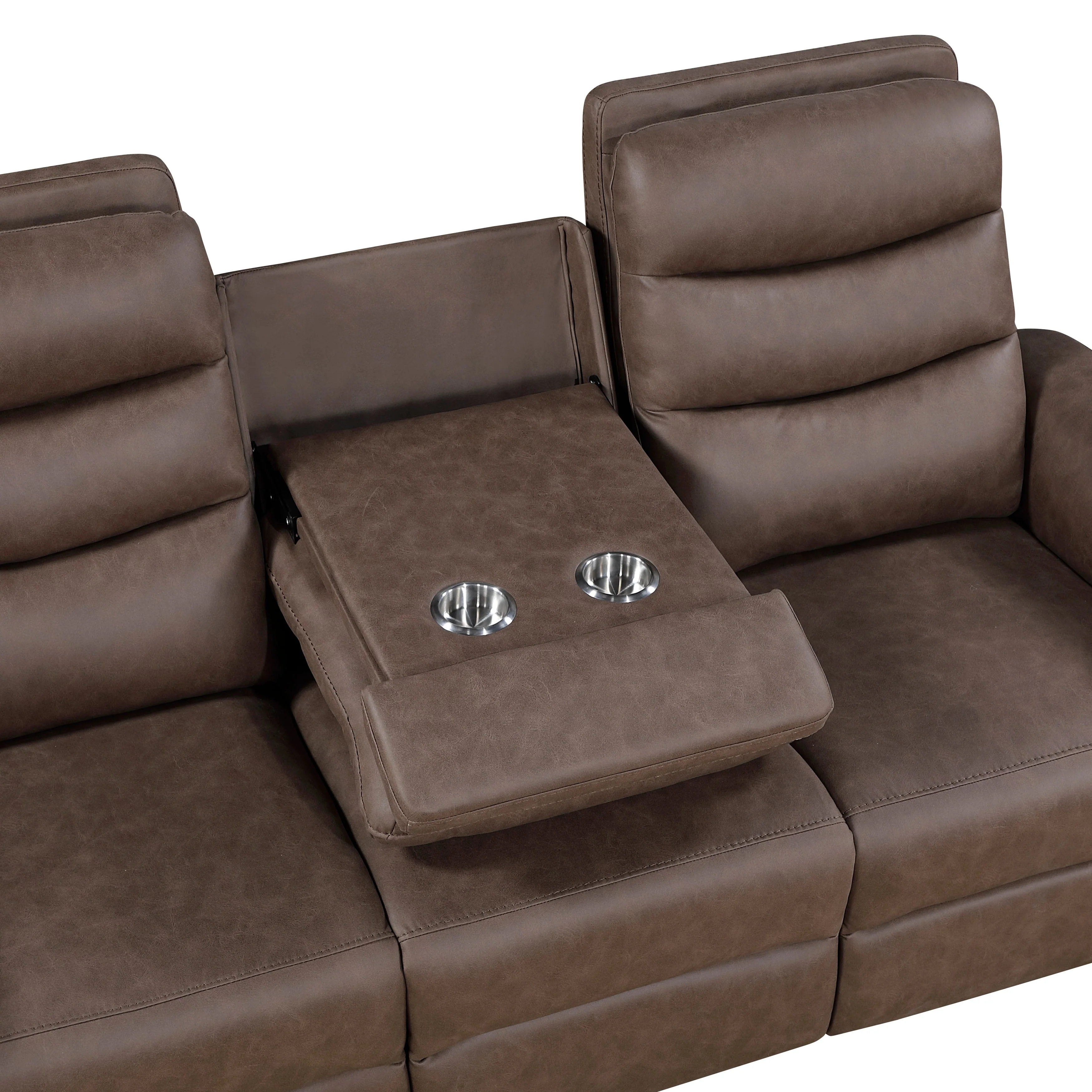 Metric Brown Double Reclining Sofa with Drop-down Cup Holders - Image 6